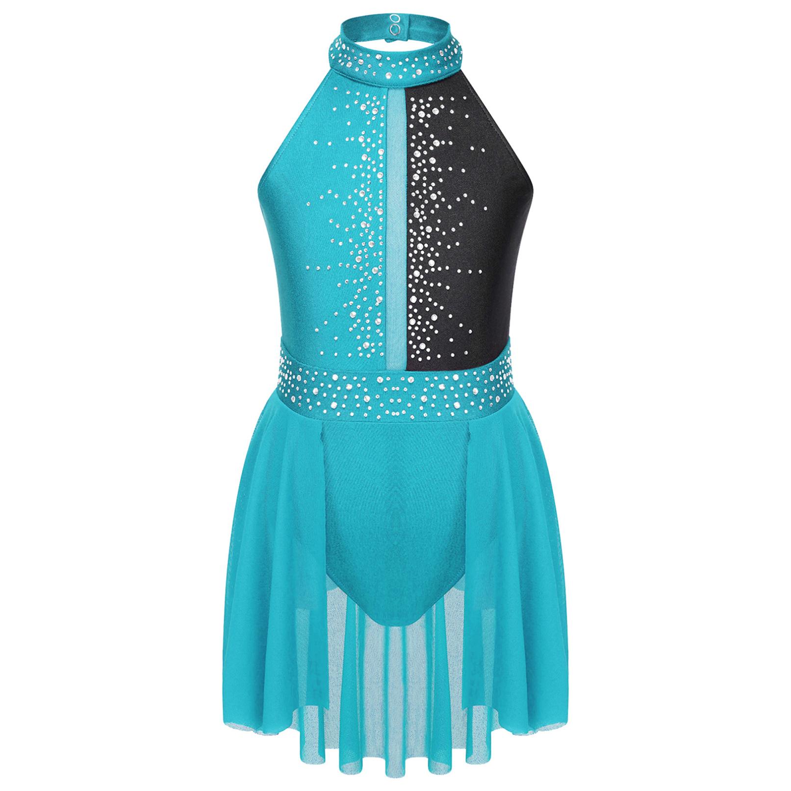 HULIJA Kids Meisjes Ballet Turnpakje Tutu Dans Jurk Mouwloze Strass Lyrische Dans Jurk Ballerina Gymnastiek Turnpakje Toneelkostuum 9-10 Years groen/zwart