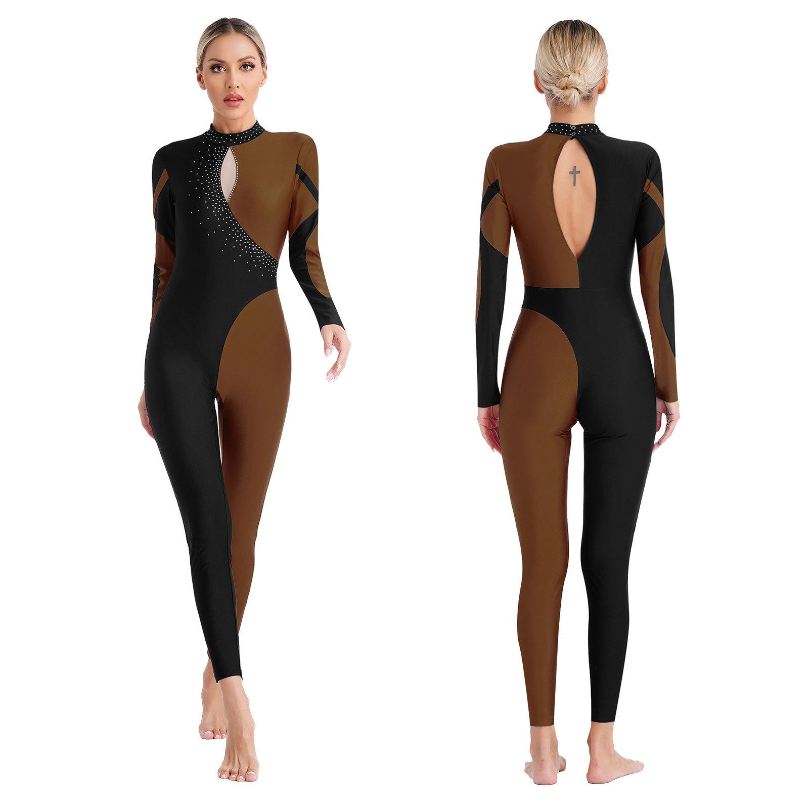 YOOJIA Vrouwen Lange Mouw Volledige Lengte Kunstschaatsen Ballet Dans Leotards Bodysuit Kostuum S