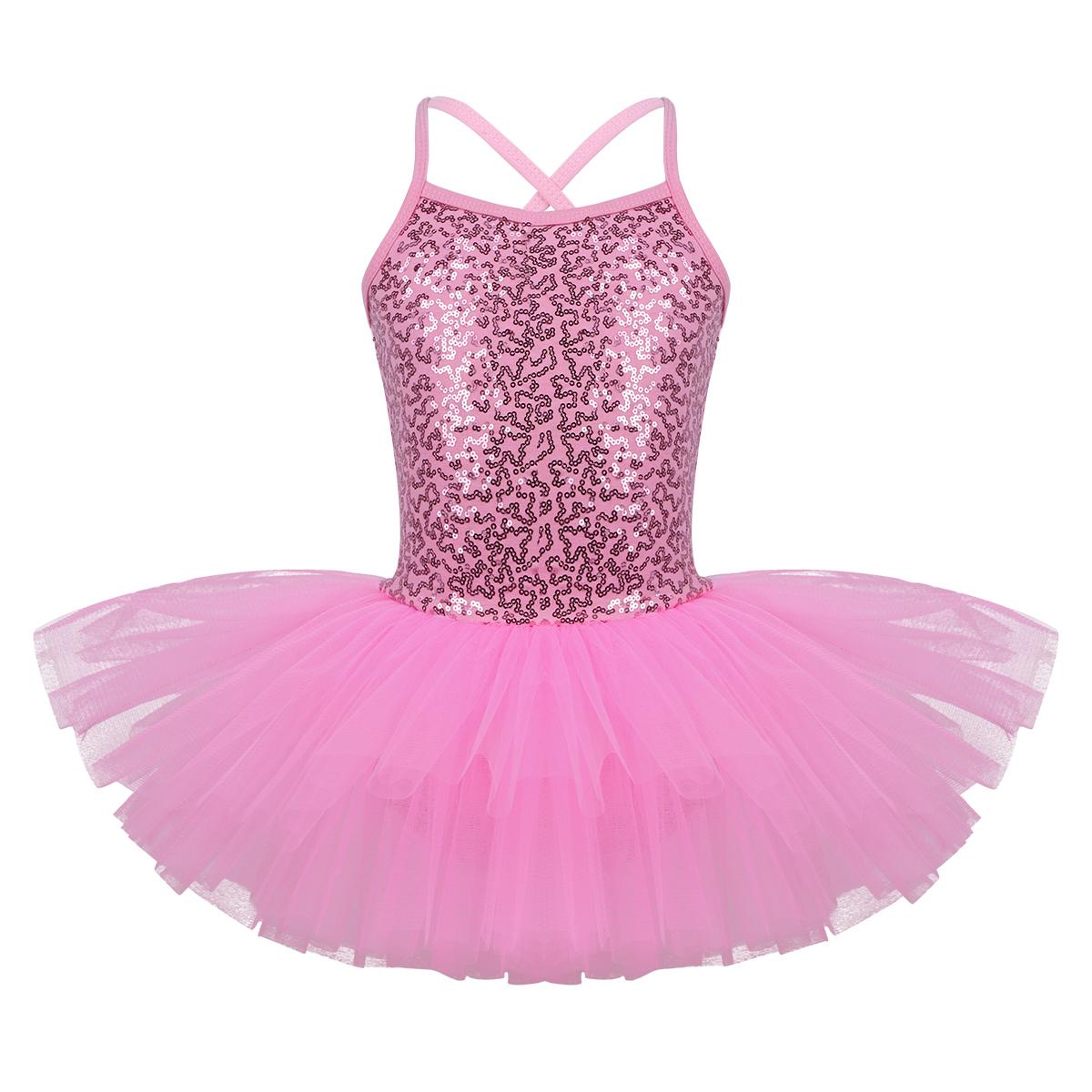 Linjinx Kinderen Meisjes Fee Sequin Tutu Jurk Tule Ballet Rok Mouwloos Leotard Jurk Danskleding Danskleding 6-7 Years roze