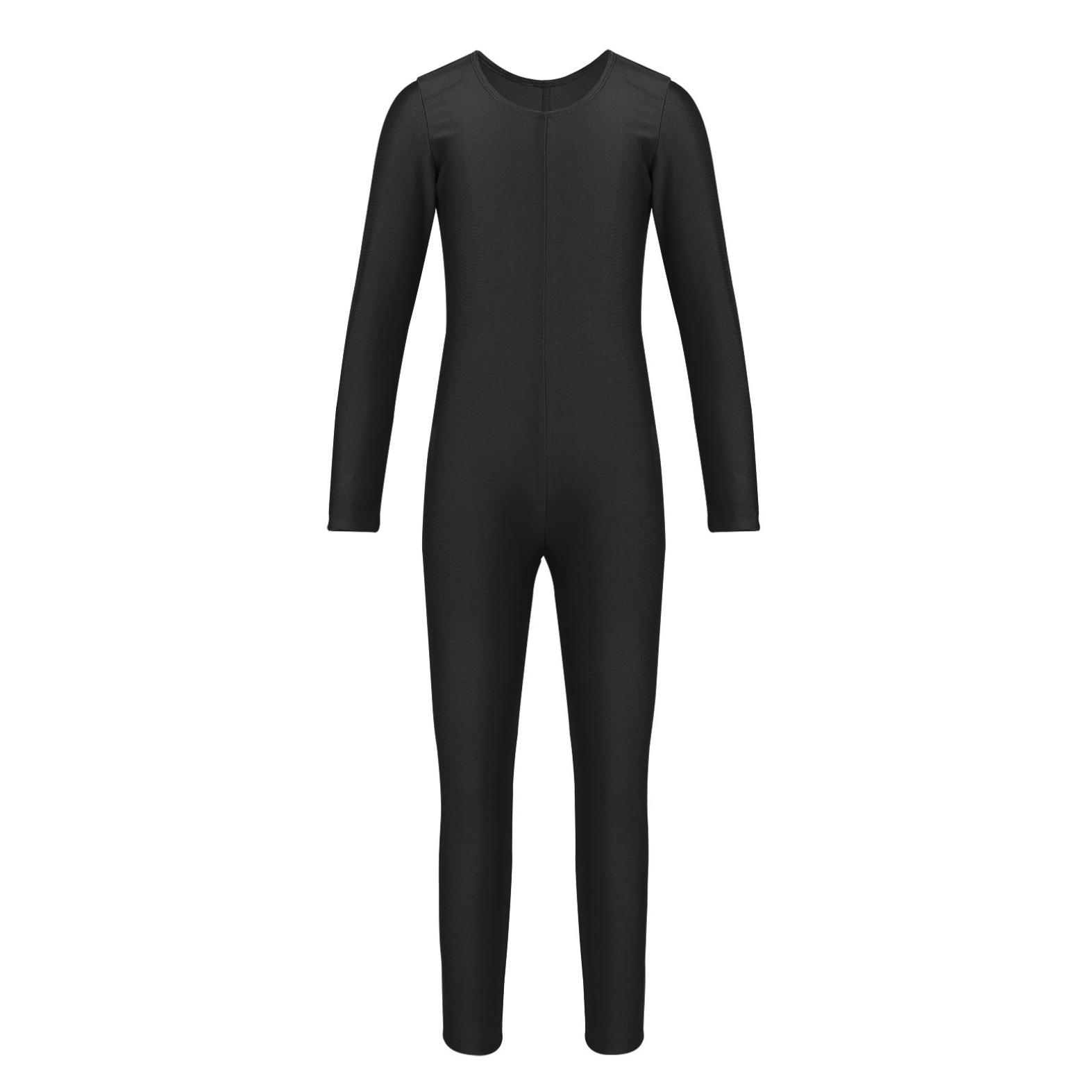 WinYing Kinderen Meisjes Lange Mouwen Rits Ballet Dans Gymnastiek Turnpakje Jumpsuit Unitard Dancewear 9-10 Years zwart