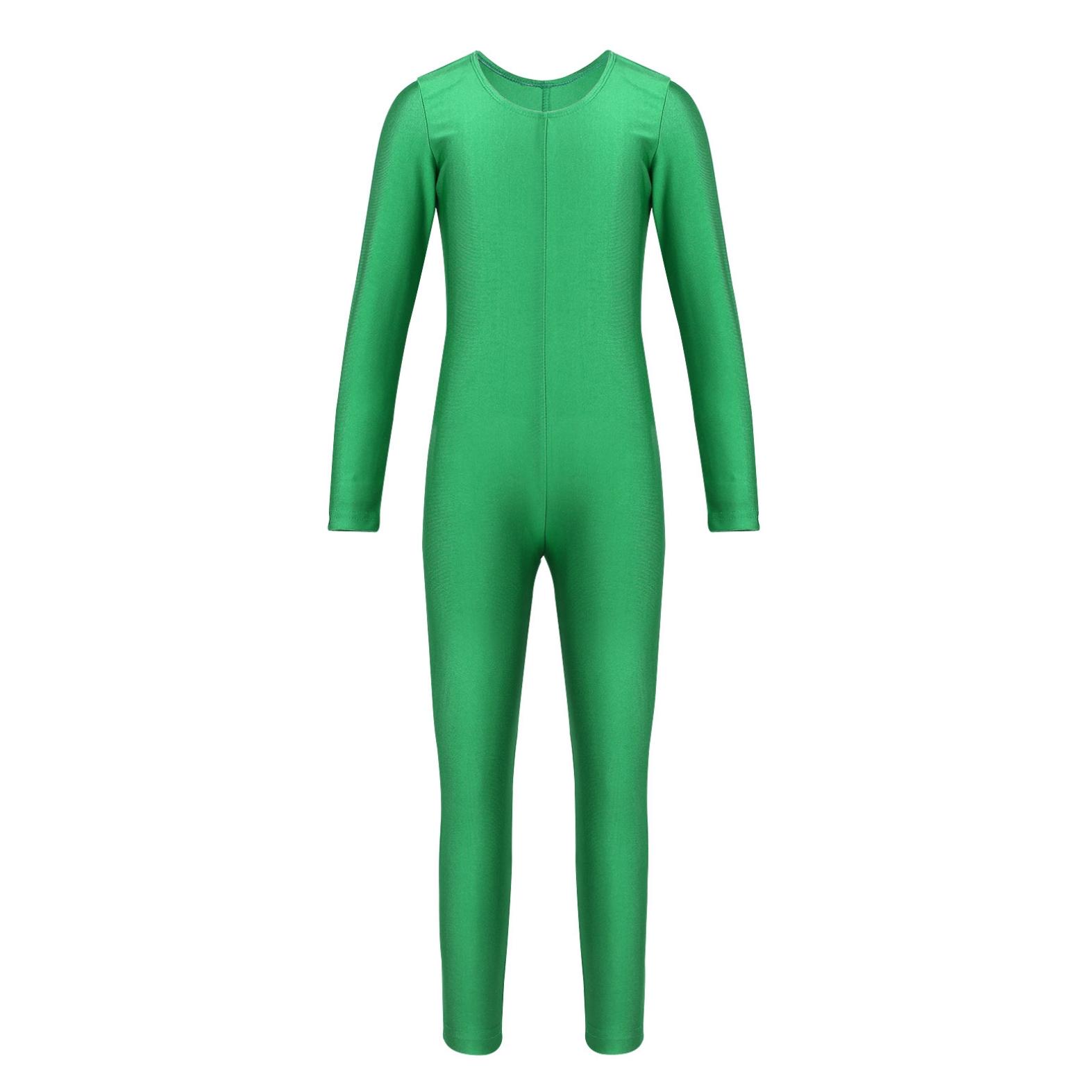 WinYing Kinderen Meisjes Lange Mouwen Rits Ballet Dans Gymnastiek Turnpakje Jumpsuit Unitard Dancewear 7-8 Years groen