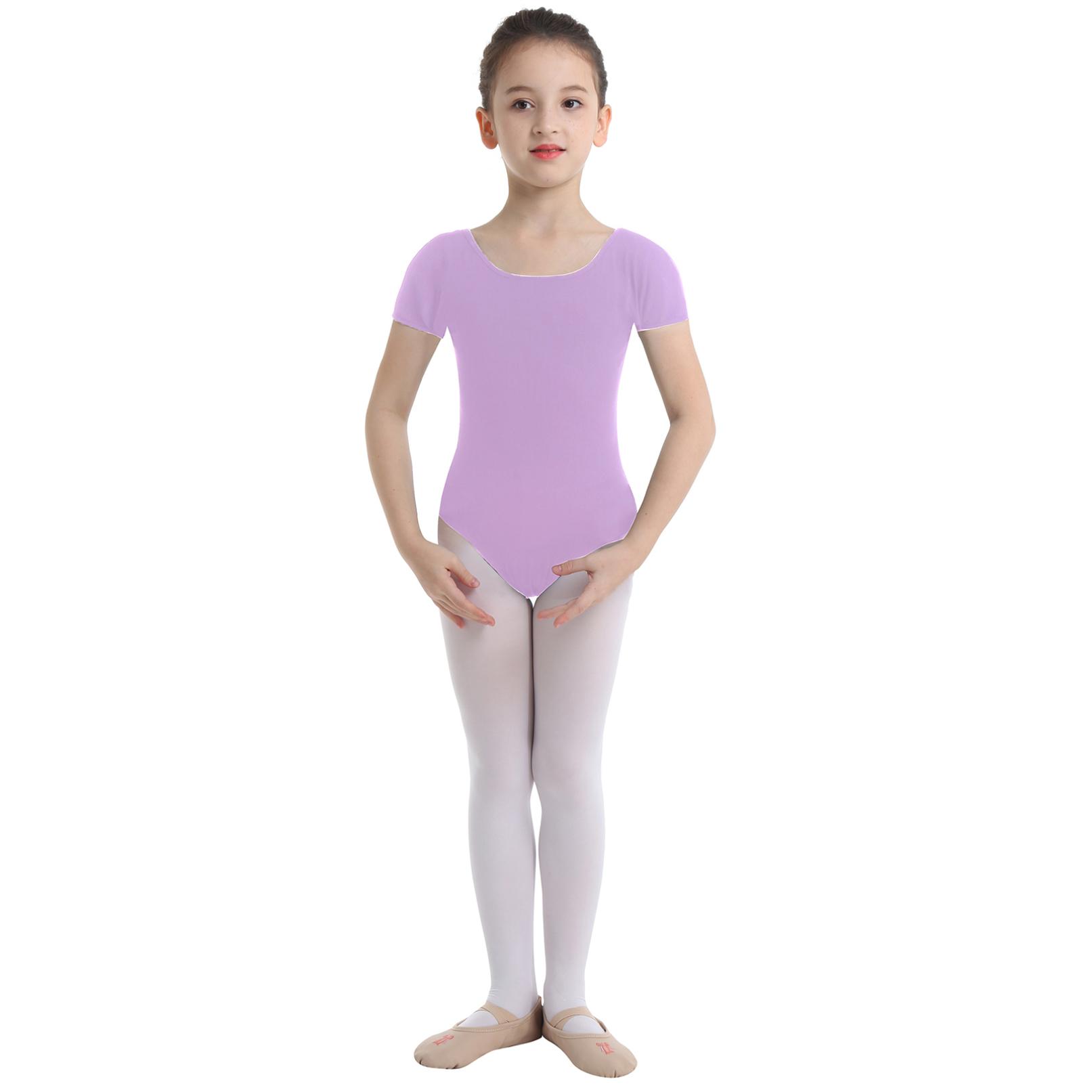 Daenrui Meisjes balletpakje met korte mouwen Gymnastiek maillots Kinderbodysuit Jumpsuit Ballerina Dansmaillots 7-8 Years paars