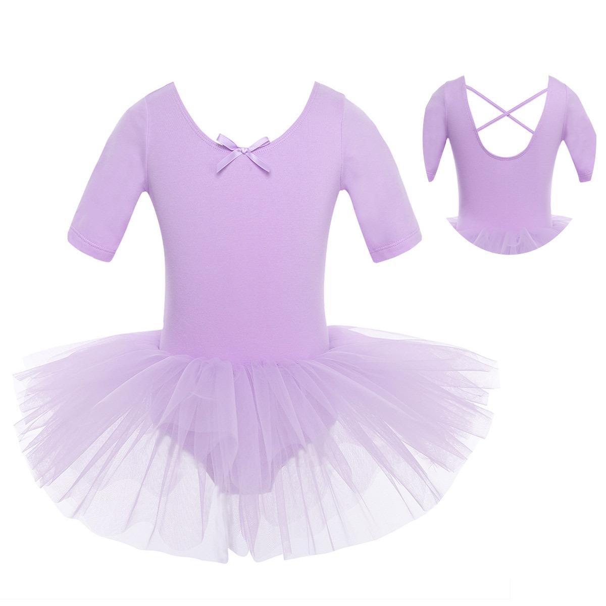 Aislor Kinderen Meisjes Korte Mouw Gymnastiek Turnpakje Jurk Ballet Tutu Dans Jurk Fancy Kostuum Dancewear 4-5 Years paars