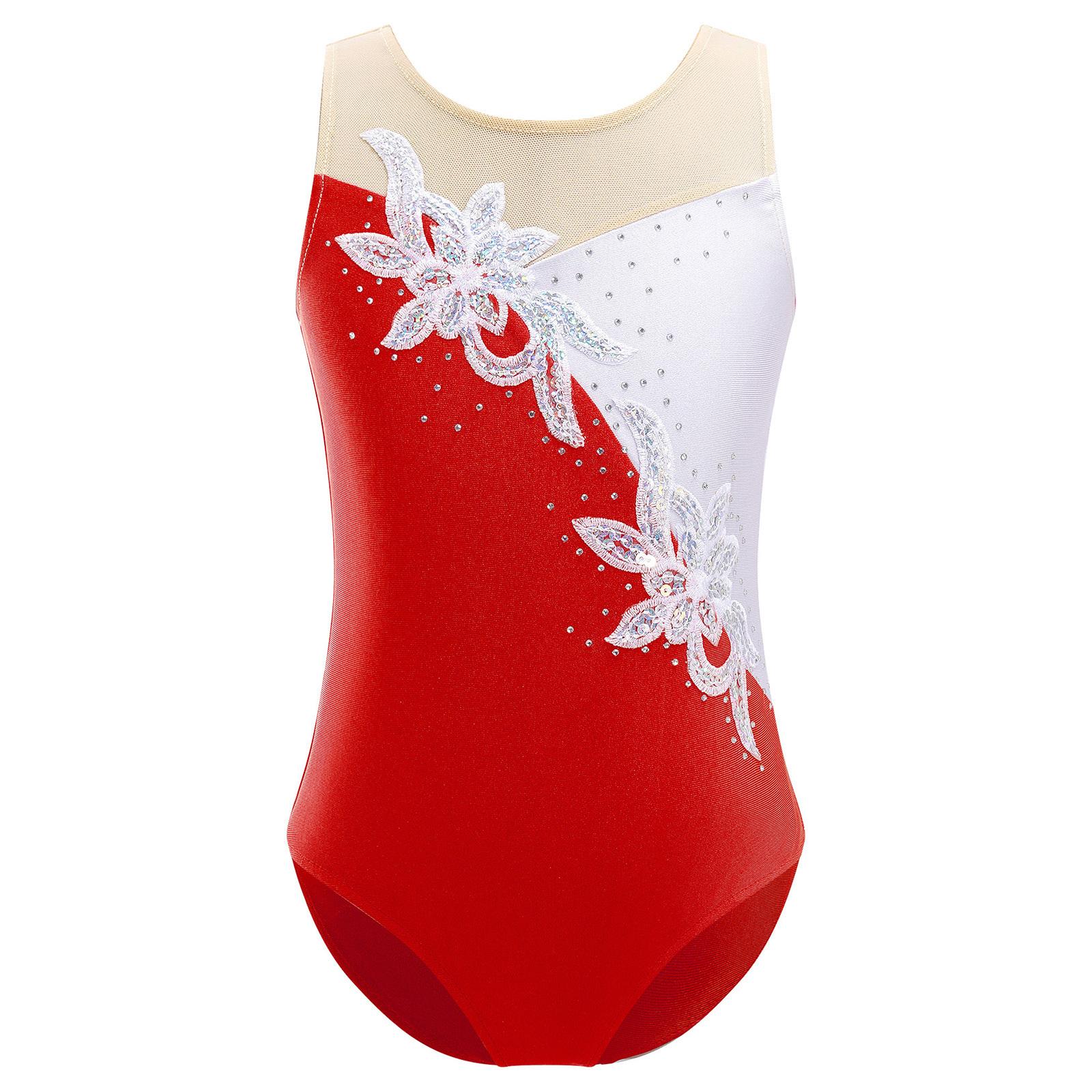 Linjinx Kid Meisjes Gymnastiek Turnpakje Dans Ballet Glanzende Strass Mouwloze Jumpsuit Kunstschaatsen Kostuum Prestaties 13-14 Years