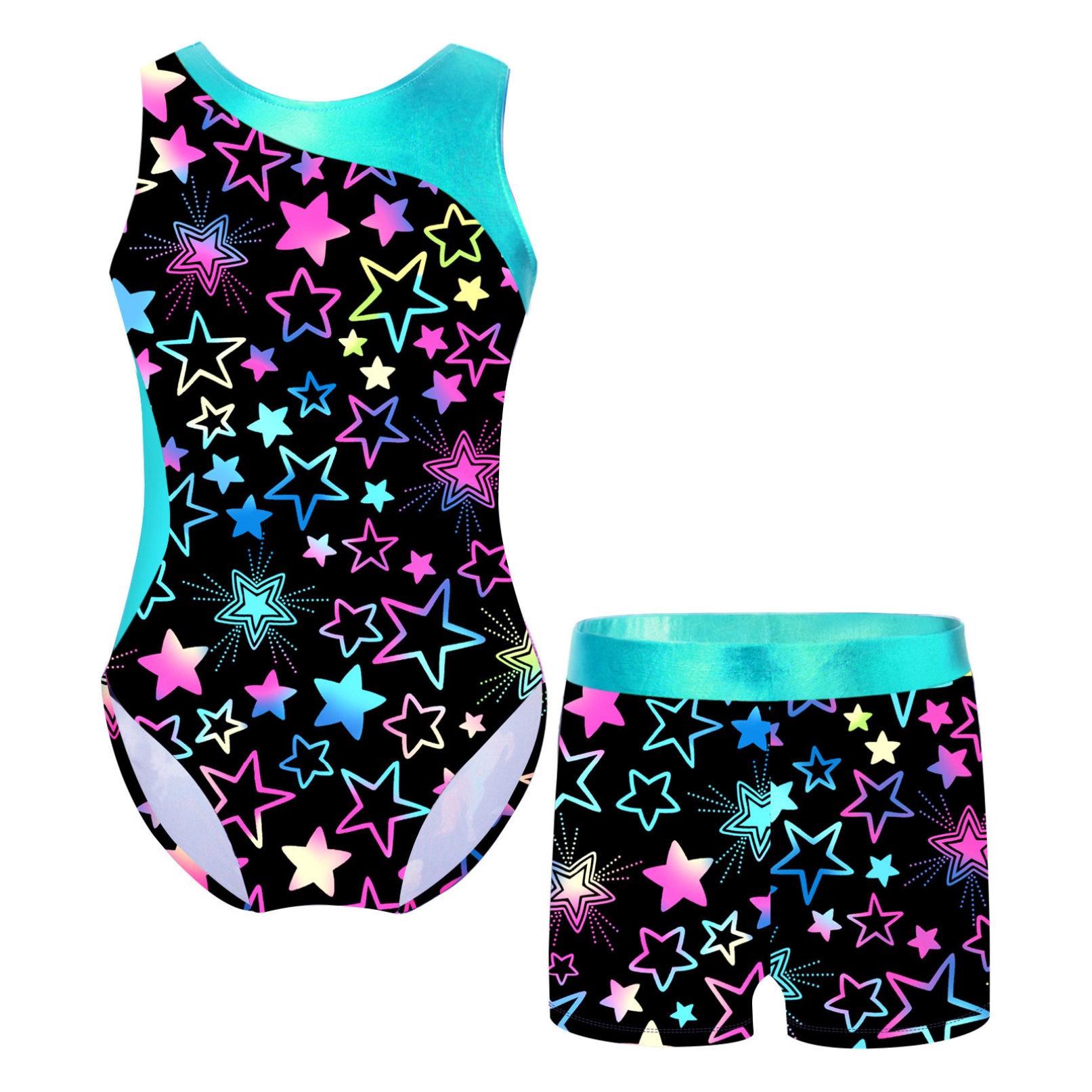 HULIJA Kinderen meisje ballet dans gymnastiek turnpakje mouwloze bodysuit met shorts schaatsen podiumprestaties kostuums 5-6 Years
