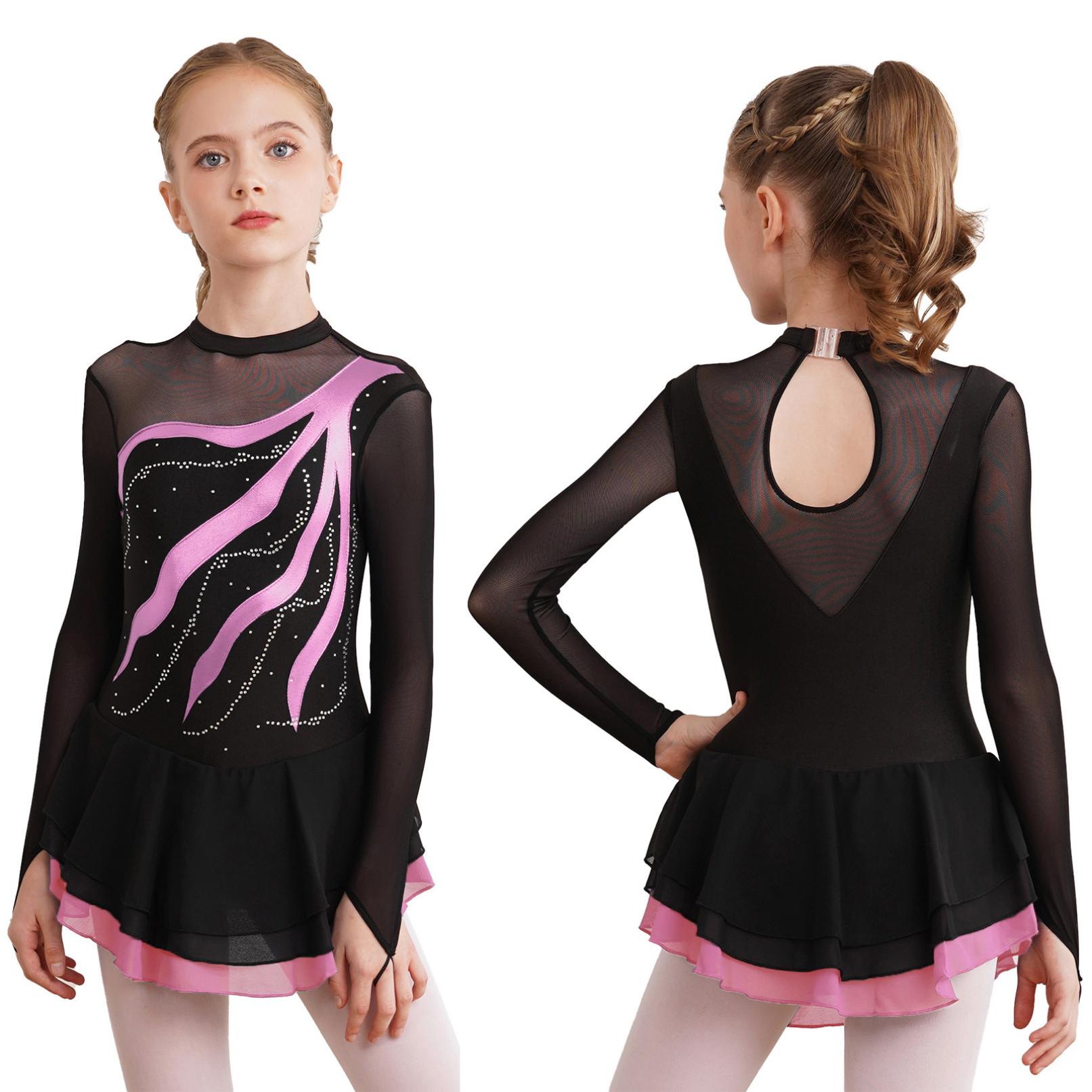 YOOJIA Kinderen Meisjes Kunstschaatsen Ballet Jurk Strass Versierd Turnpakje voor Atletische Prestaties Danskleding 7-8 Years