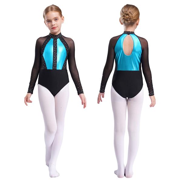Yunduantong-electronic Kinderen Kunstschaatsjurk Glanzende Strass Ballet Lyrische Danskostuum Ritmische Gymnastiek Leotard Atletisch Bodysuit 11-12 Years lichtblauwe kleur