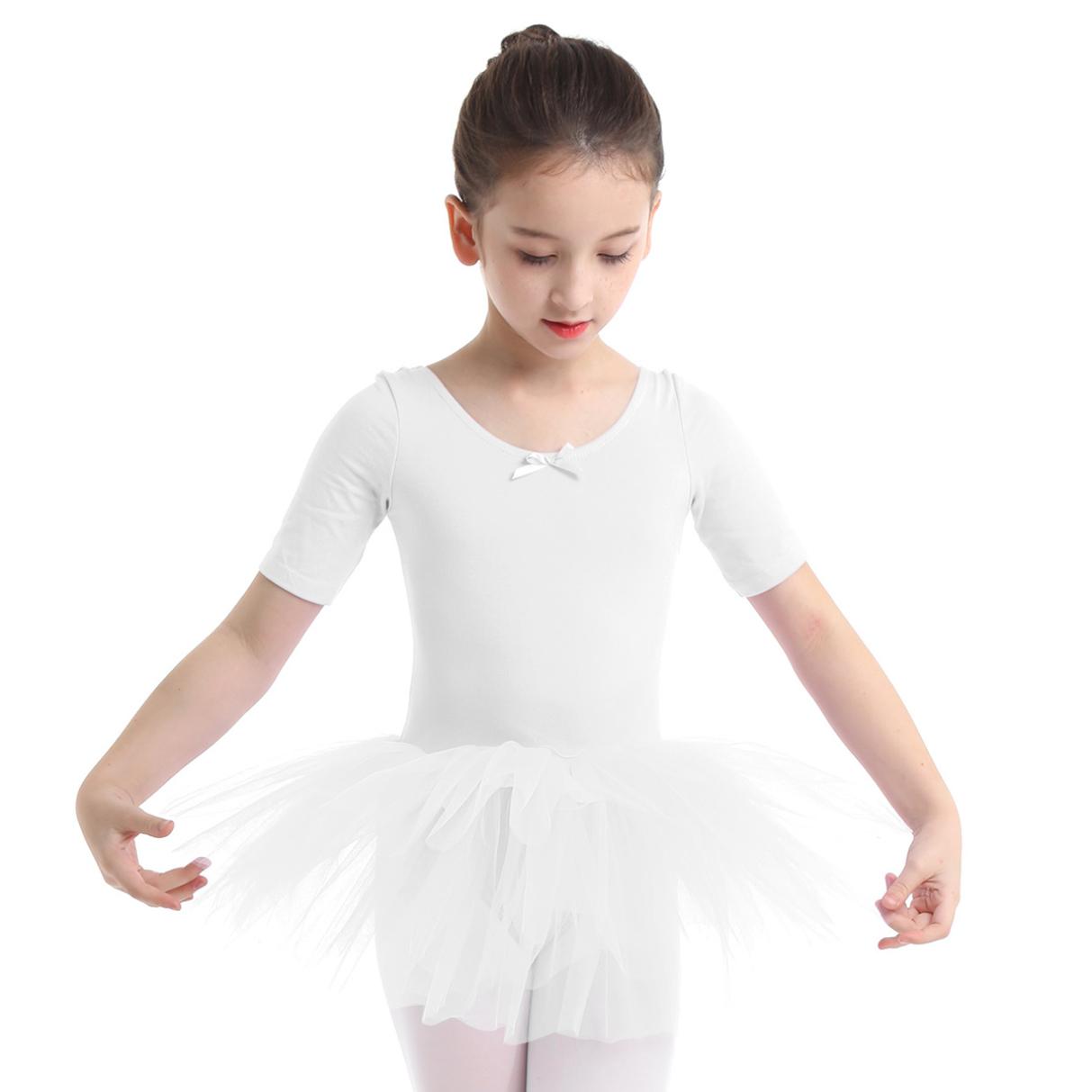 Manyakai Balletjurk Kinderen Katoen Dans Ballet Tutu Jurk Turnpakje Meisje Gymnastiek Danskleding Ballerinakostuums 4-5 Years wit