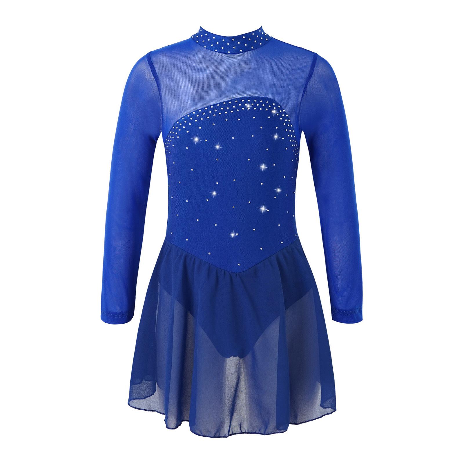 Linjinx Kinderen Meisjes Dans Gymnastiek Turnpakje Lange Mouwen Tule Splice Uitsparingen Meisjes Figuur Schaatsen Jurk 7-8 Years