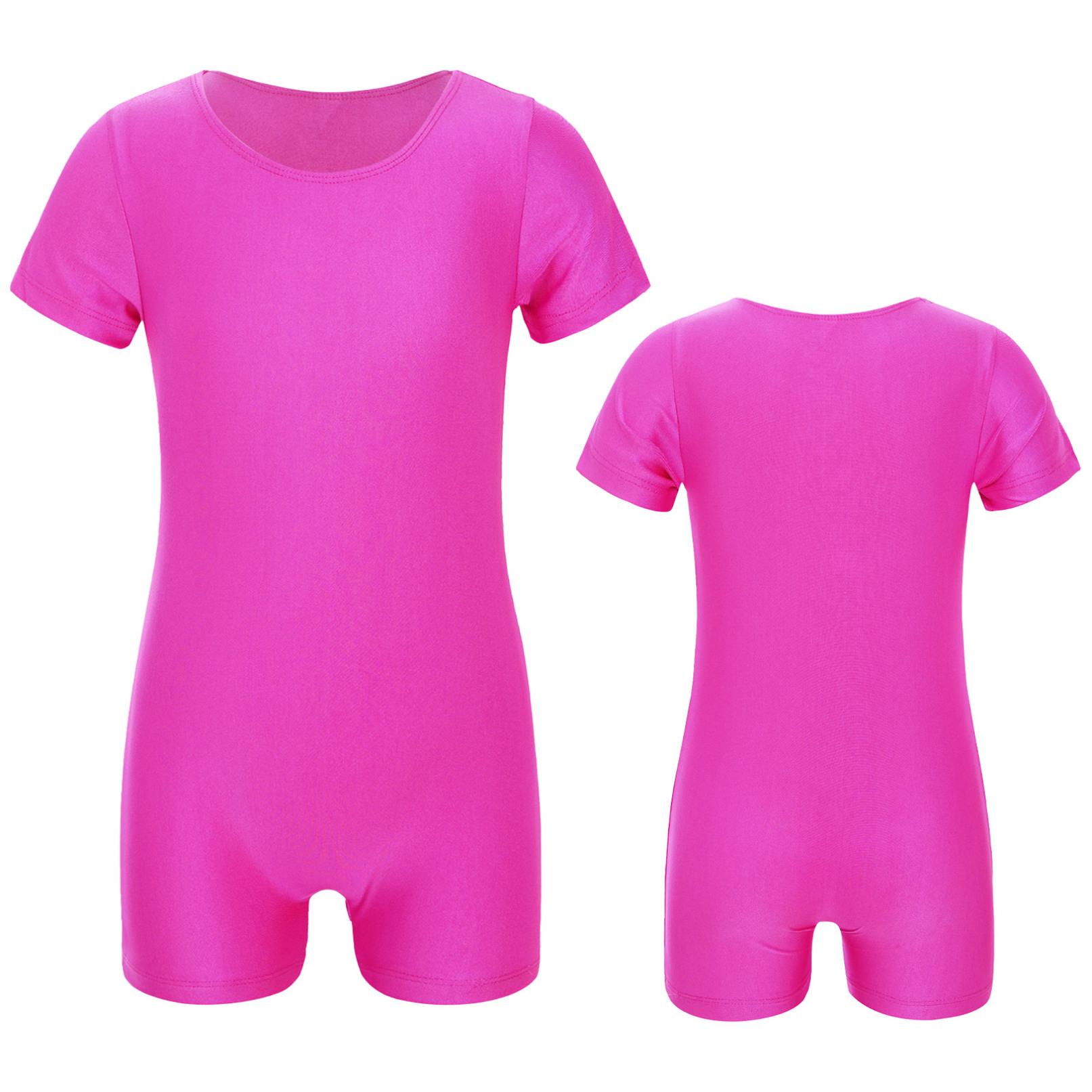 YONGHS Kinderen meisjes jongens korte mouw Tumbling Unitard atletische gymnastiek Biketard ballet dans turnpakje sport bodysuit jumpsuit 7-8 Years helder roze