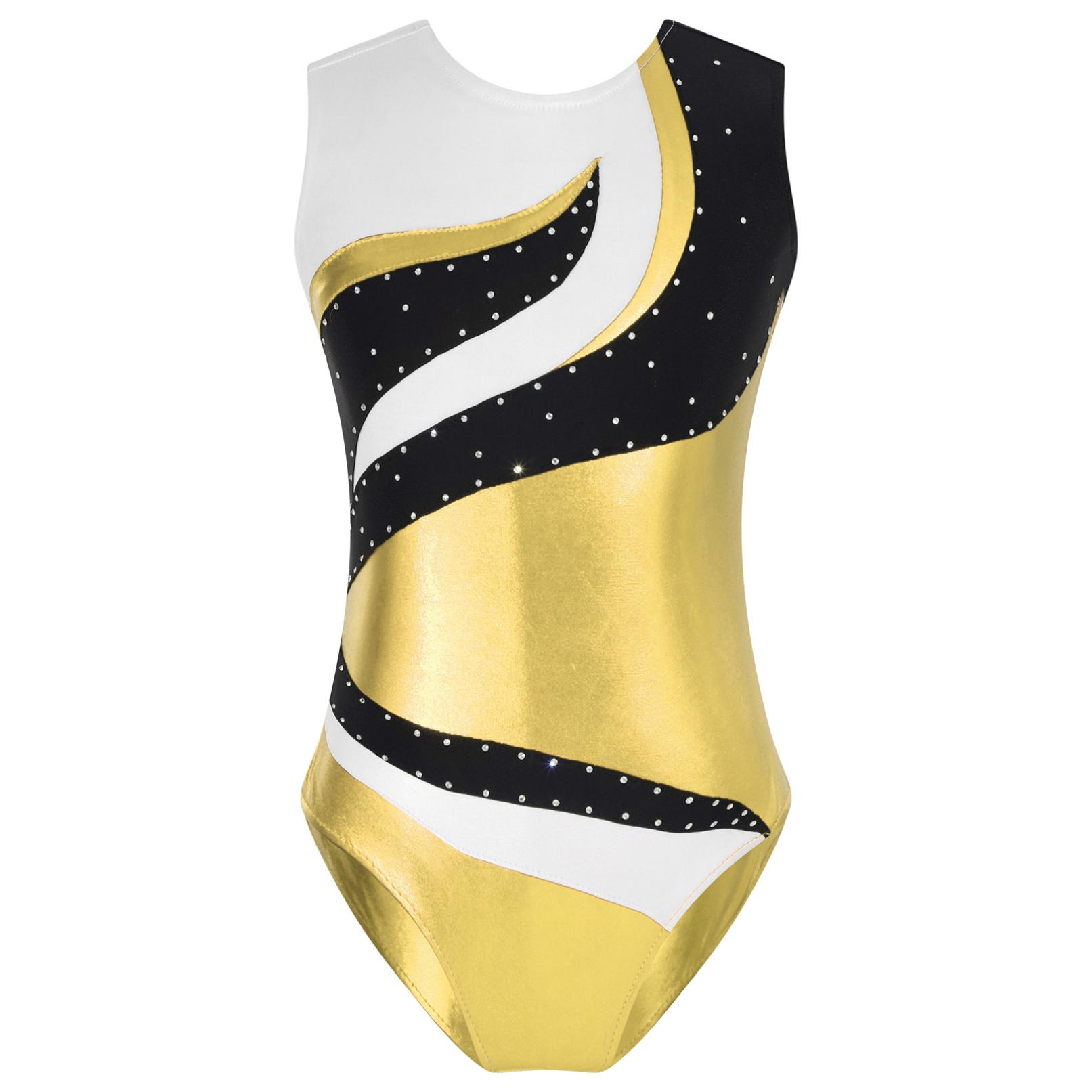 HULIJA Kinderen Meisjes Mouwloos Sparkly Metallic Gymnastiek Turnpakje Unitard Ballet Dans Romper Team Uniform Danskleding 13-14 Years