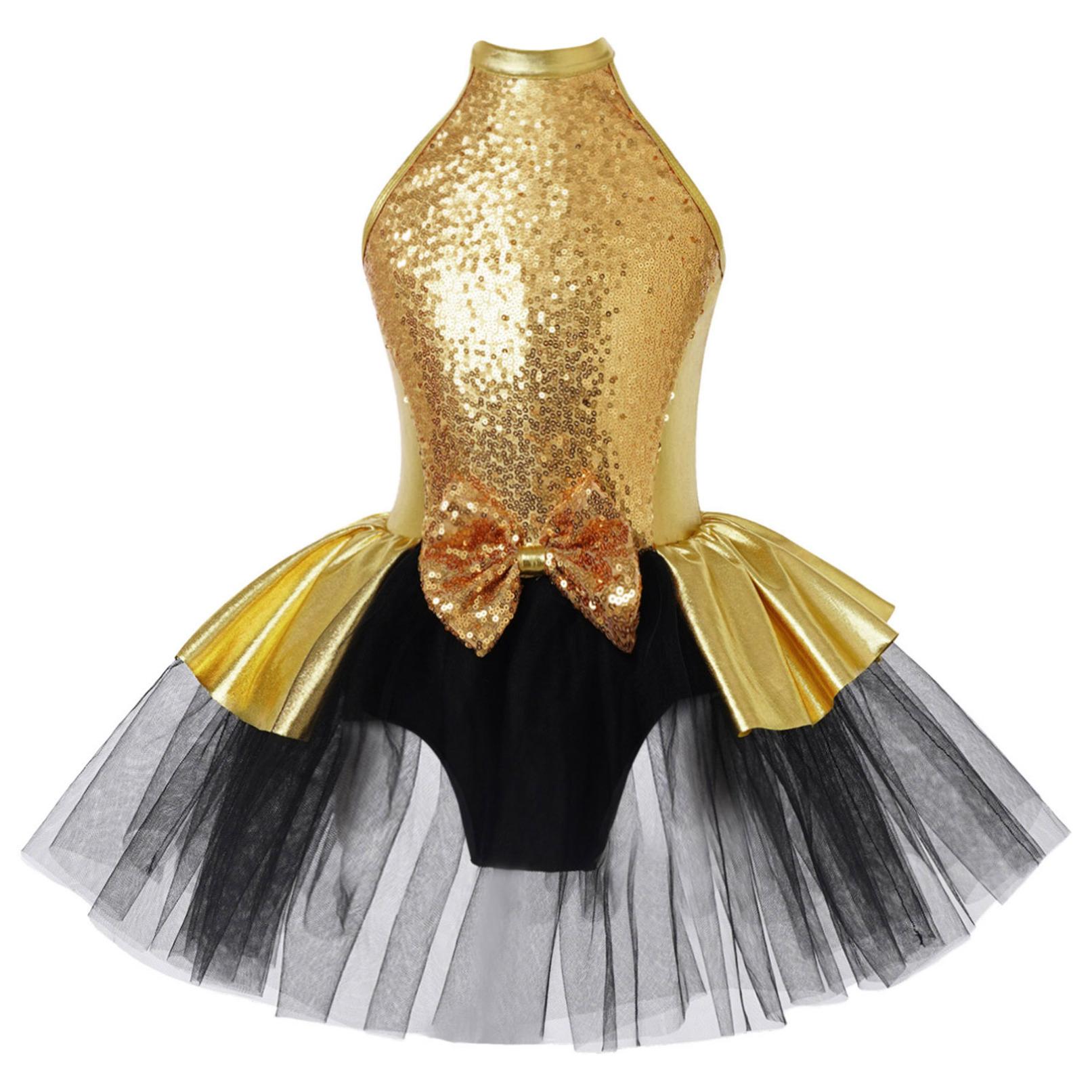 HULIJA Kinderen Meisjes Sparkly Pailletten Halter Uitsparing Terug Ballet Dans Tutu Jurk Turnpakje Ballerina Competitie Stage Performance Kostuum 7-8 Years