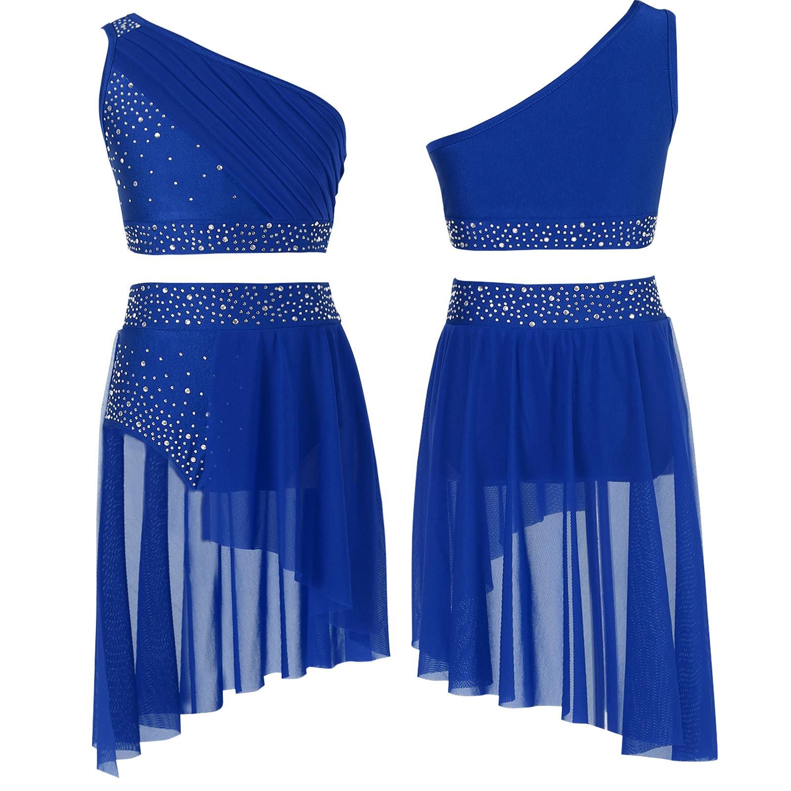 Sywiyi Kinderen Meisjes 2 Stuks Dans Outfit Ballet Gymnastiek Turnpakje Atletische Crop Top met Tutu Rok Lyrische Dans Jurk 15-16 Years