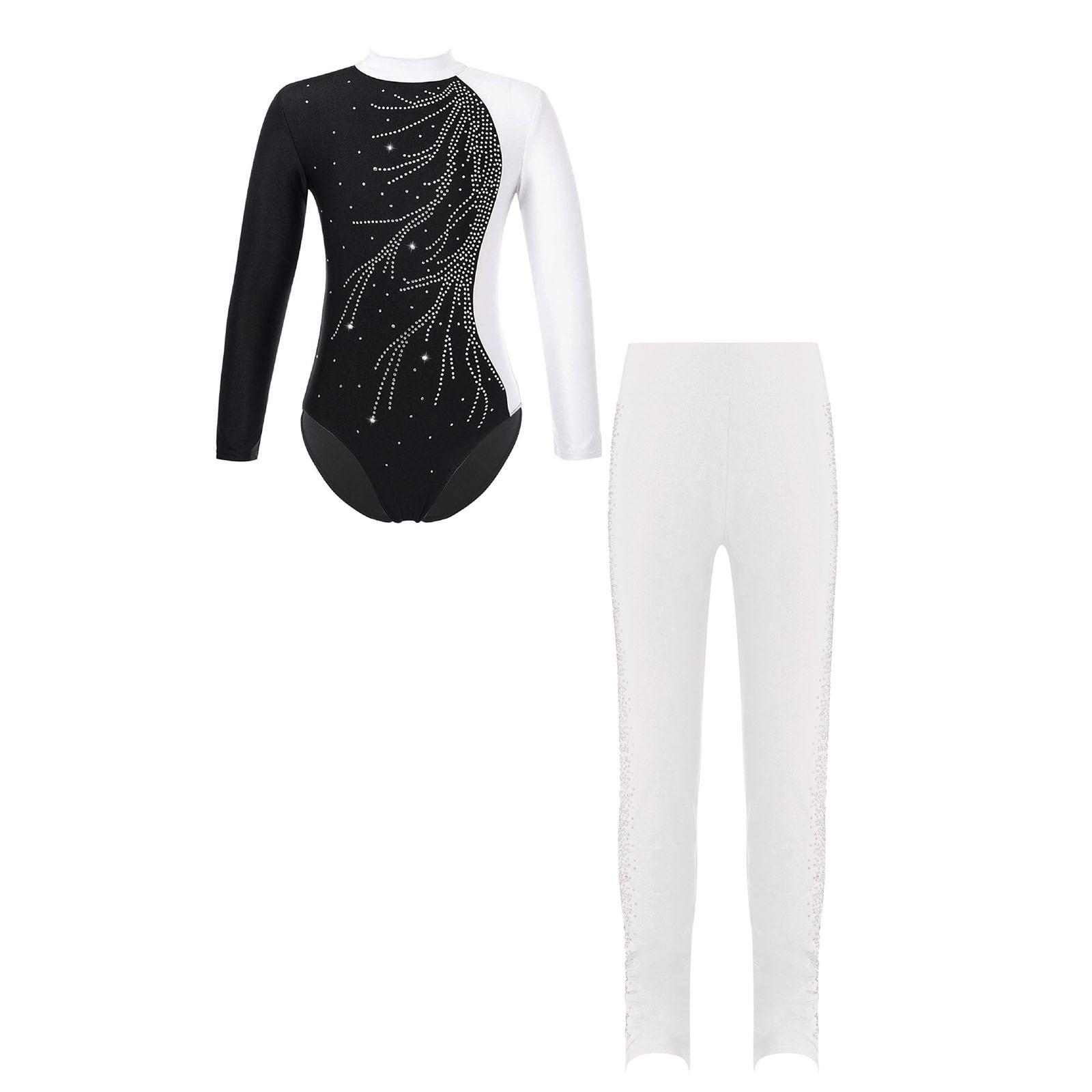 Sxiwei Kinderen Meisjes Gymnastiek Dans Leotard met Leggings Set Ballet Dans IJs Schaatsen Competitie Actief Bodysuit 15-16 Years wit