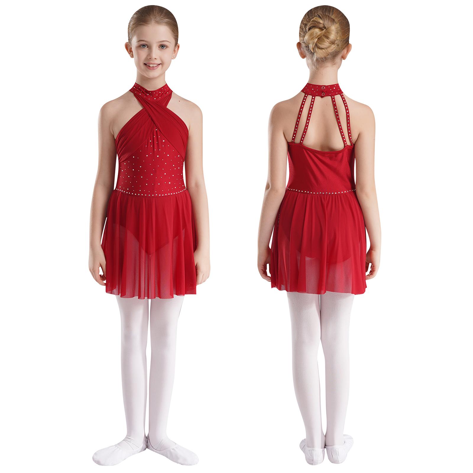 Yunduantong-electronic Meisjes Lyrische Dans Leotard Prestatie Kunstschaatsen Competitie Rolschaatsen Gymnastiek Jurken Kinderen Ballerina Kostuum 11-12 Years bordeaux