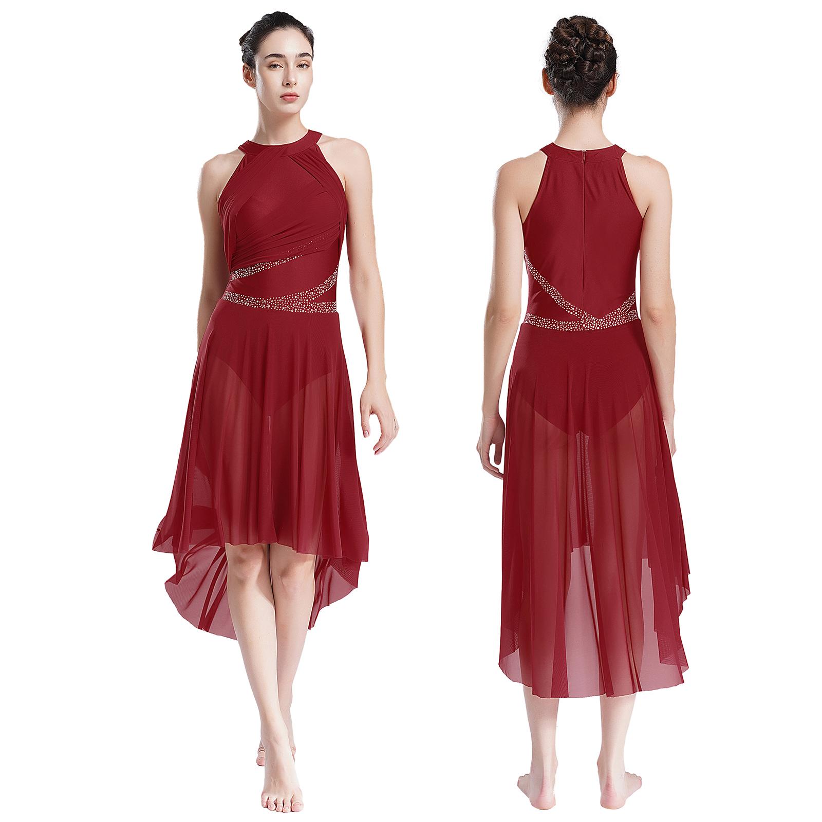 Yunduantong-electronic Dames Lyrical Ballet Ballroom Dans Leotard Danskleding Glinsterende Strass Gerimpelde Moderne Jurk Kunstrijden Gymnastiek Kostuum XL