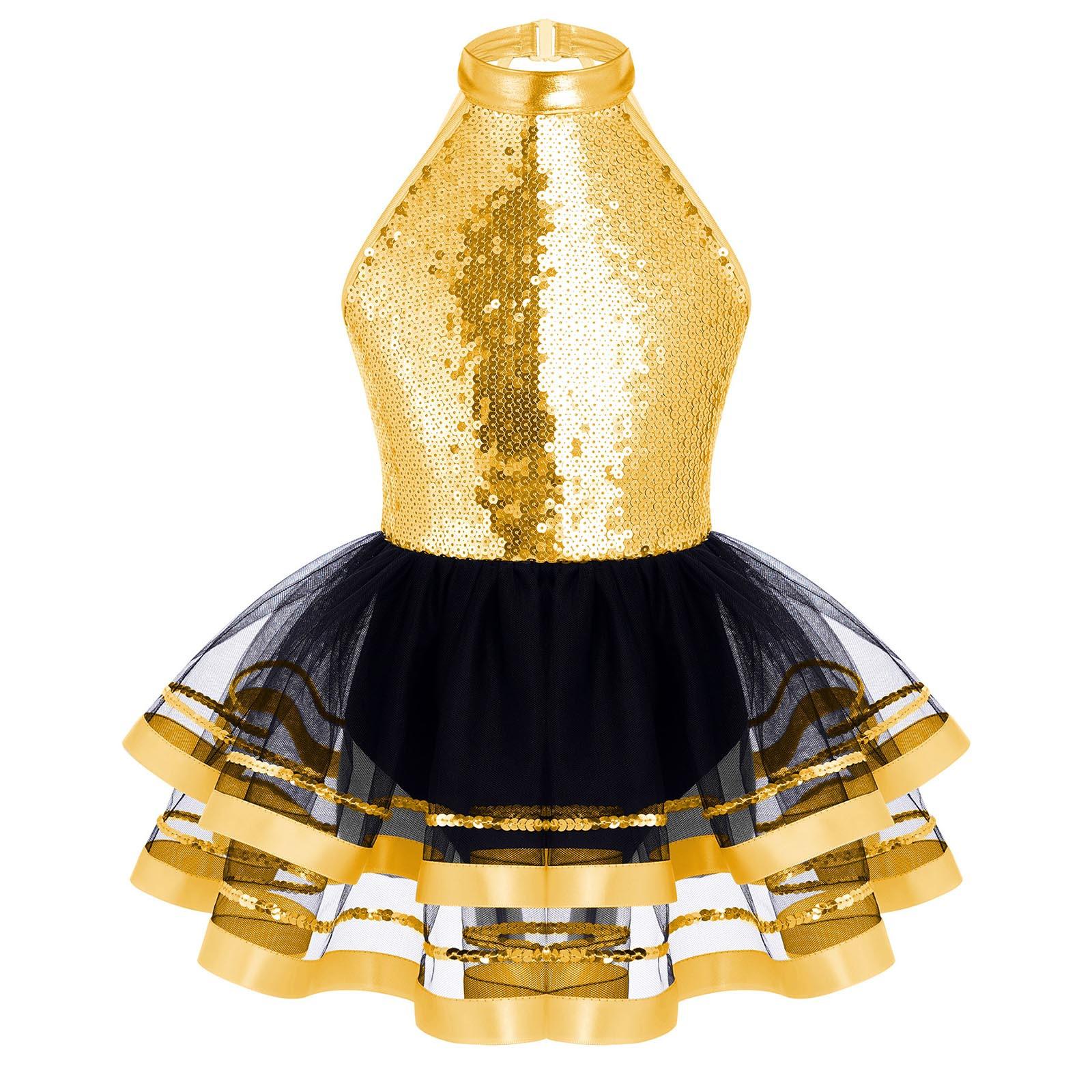 RUNQHUI Meisjes Kids Sprankelende Pailletten Ballet Tutu Jurk Moderne Jazz Dans Outfit Stage Performance Kostuum Danskleding 9-10 Years
