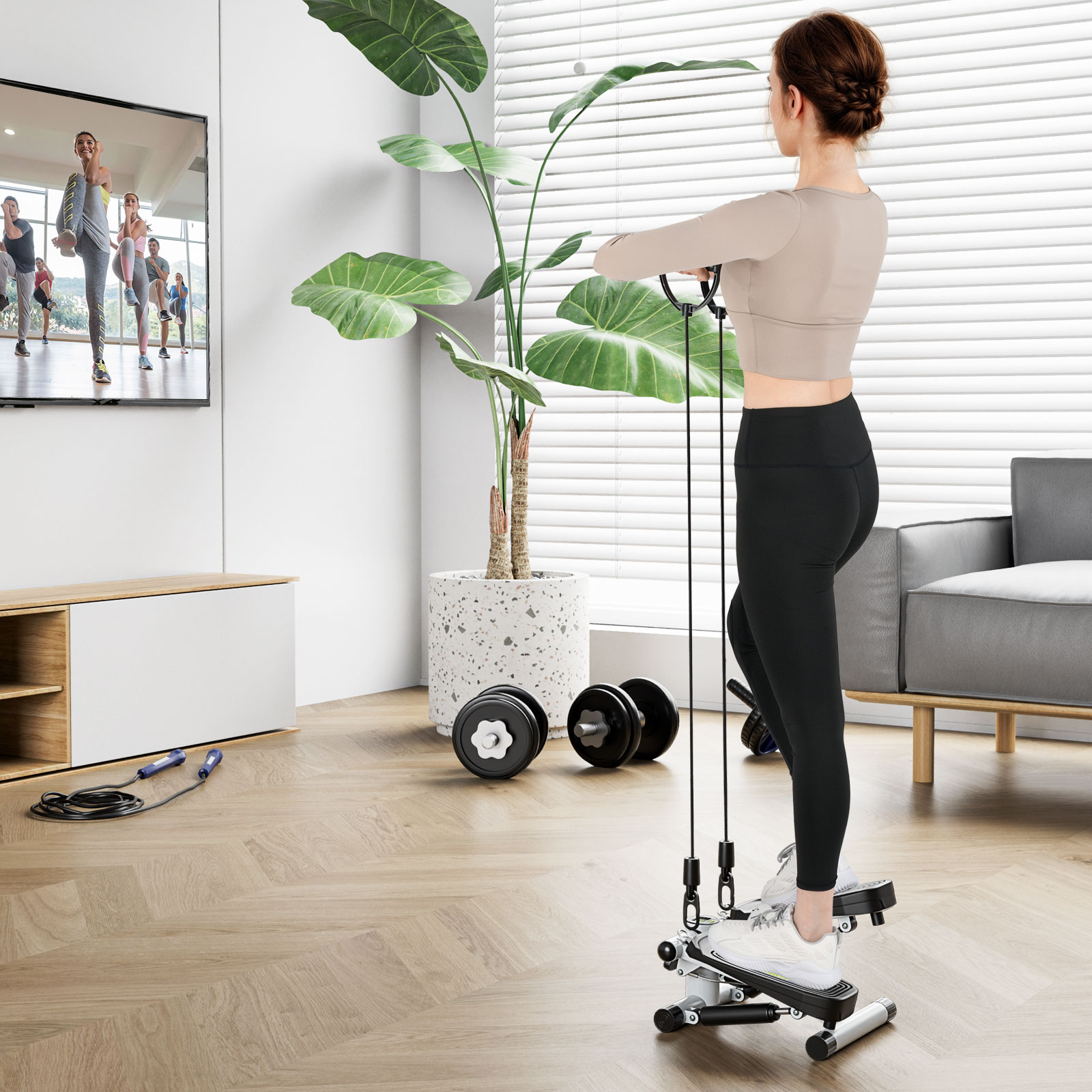 Costway Mini-Stepper met Weerstandsbanden Twist Stepper met Verstelbare Weerstand Wit