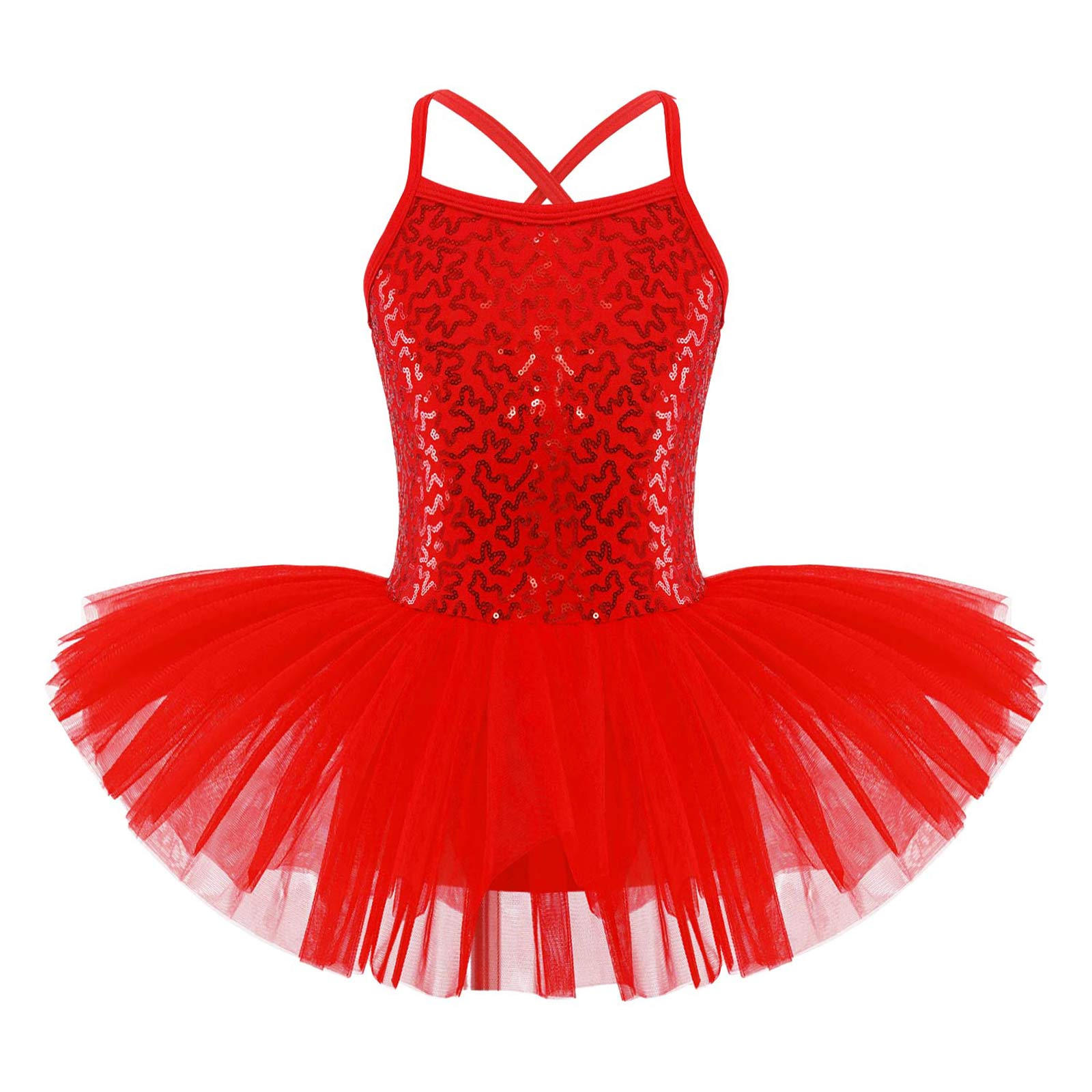 IEFiEL Meisjes Pailletten Camisole Ballet Tutu Jurk Rok Leotard Ballerina Danskleding Kostuums 11-12 Years rood