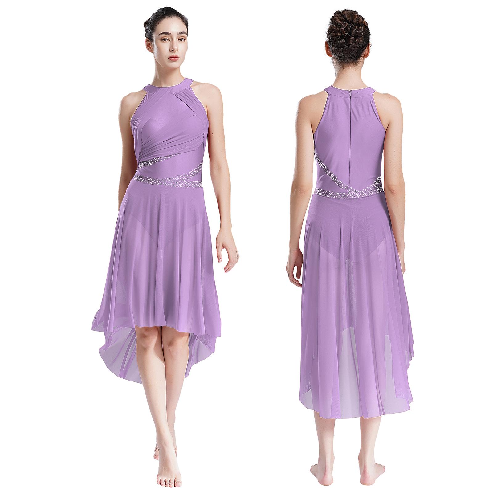 Yunduantong-electronic Dames Lyrical Ballet Ballroom Dans Leotard Danskleding Glinsterende Strass Gerimpelde Moderne Jurk Kunstrijden Gymnastiek Kostuum L