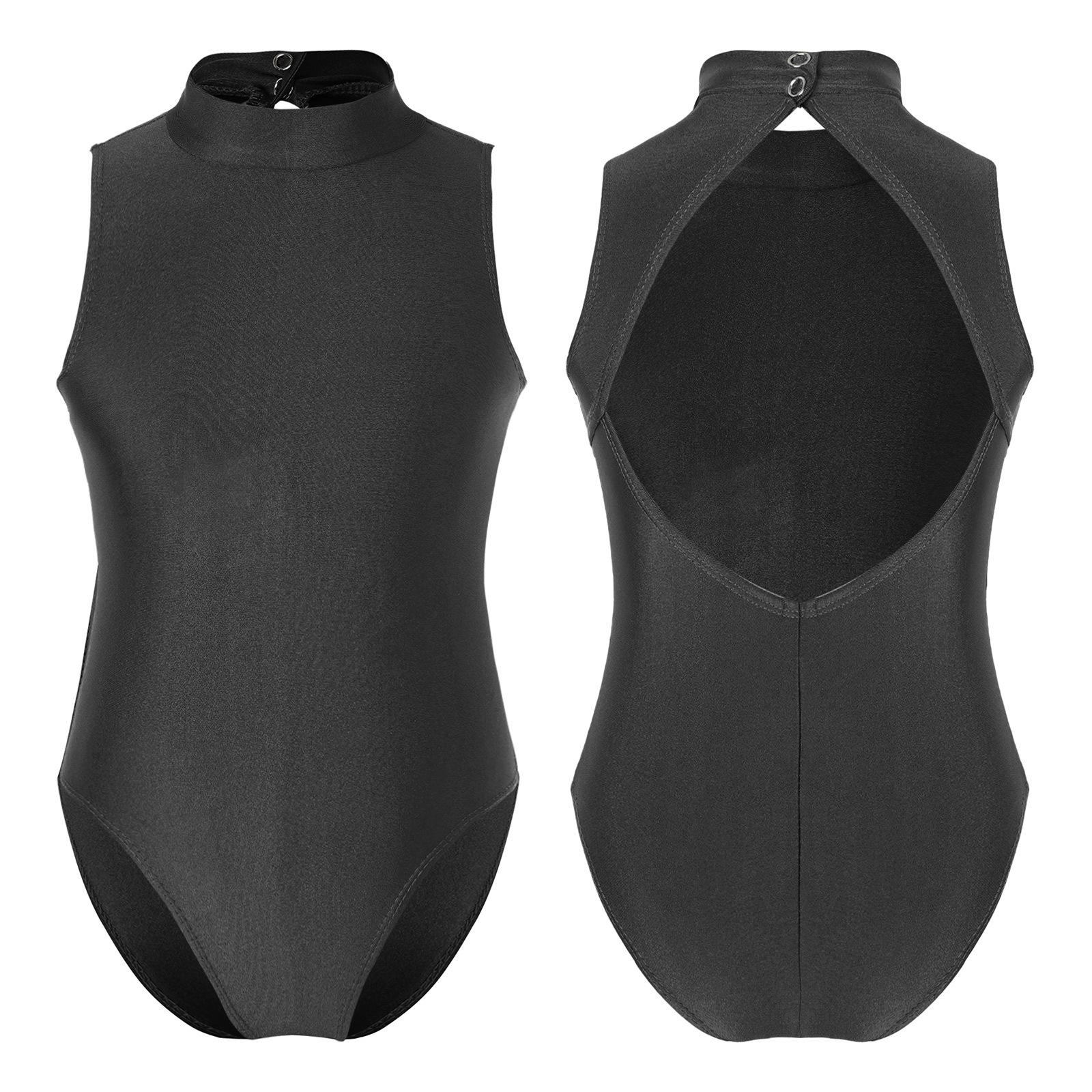 Yeahdor Kinderen Meisjes Mouwloos Mock Neck Cutout Rug Ballet Dans Gymnastiek Leotard Jumpsuit Meisjes Bailarina Kostuums 12-14 Years zwart