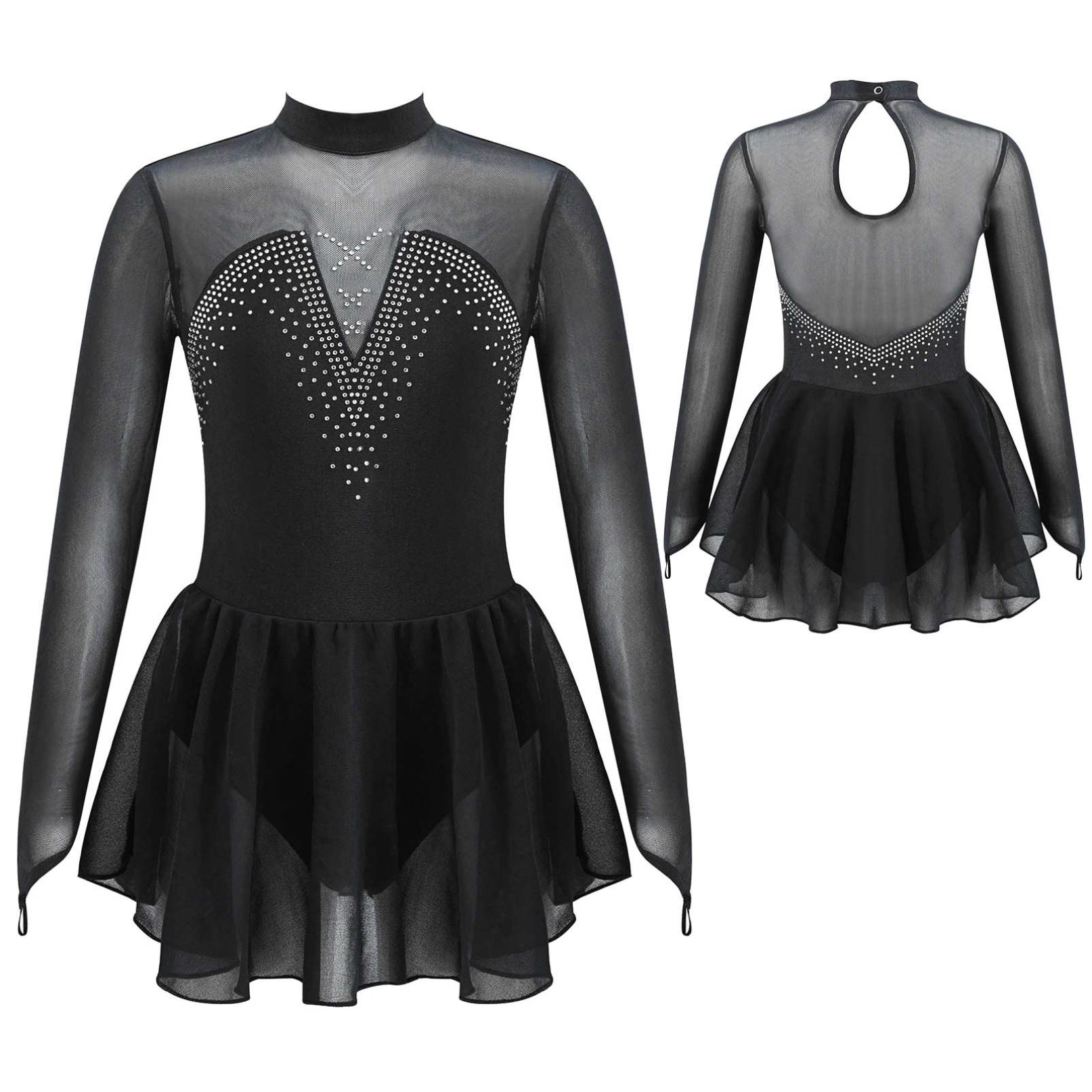 Manyakai Kinderen Meisjes Sparkle Mesh Splice Figuur Schaatsen Jurk Gymnastiek Dans Turnpakje Tutu Rok Prestaties Danskleding 12-14 Years