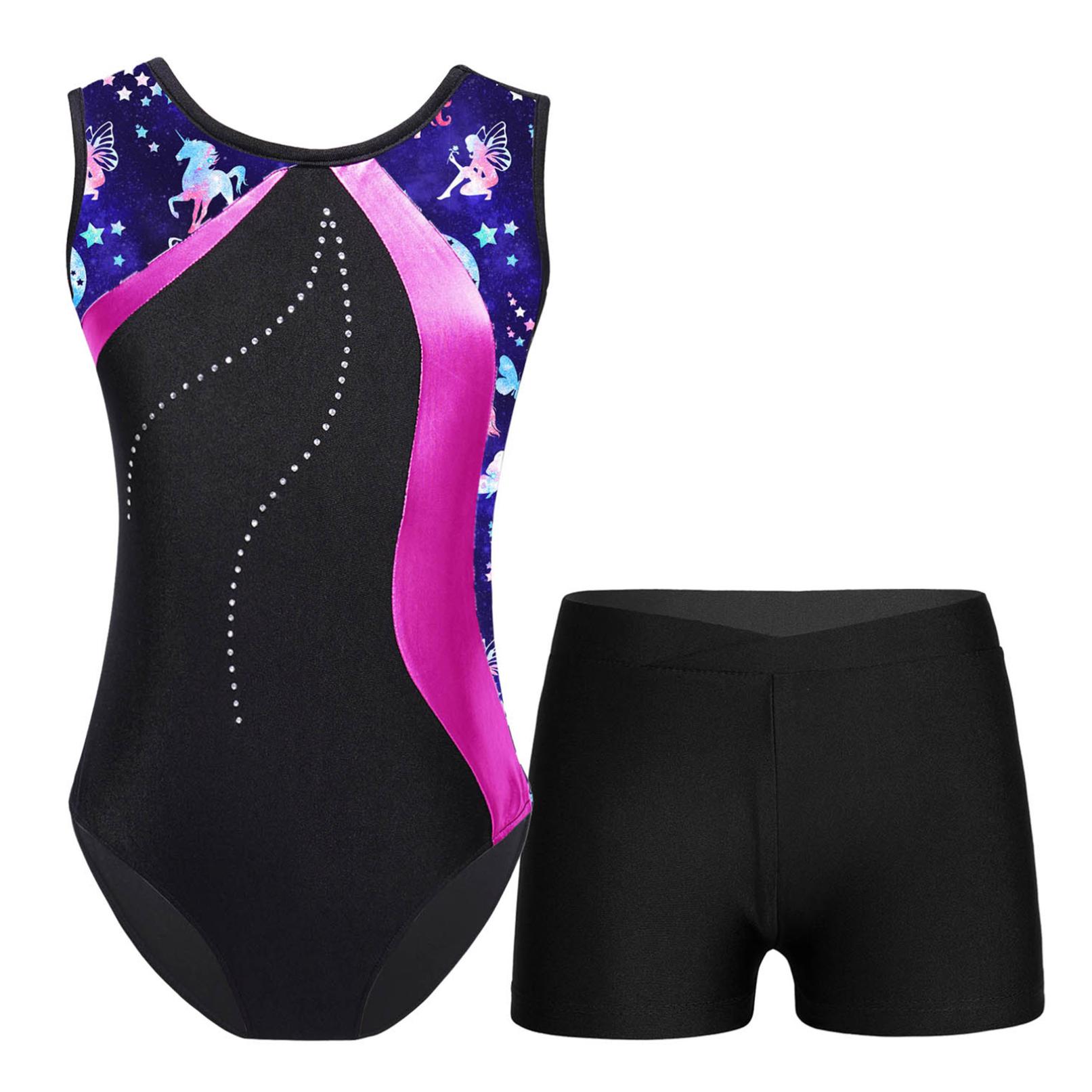YONGHS Kinderen Meisjes Mouwloos Gymnastiek Turnpakje met Shorts Ballet Unitard Dansoutfits Atletische Oefenkostuum 5-6 Years