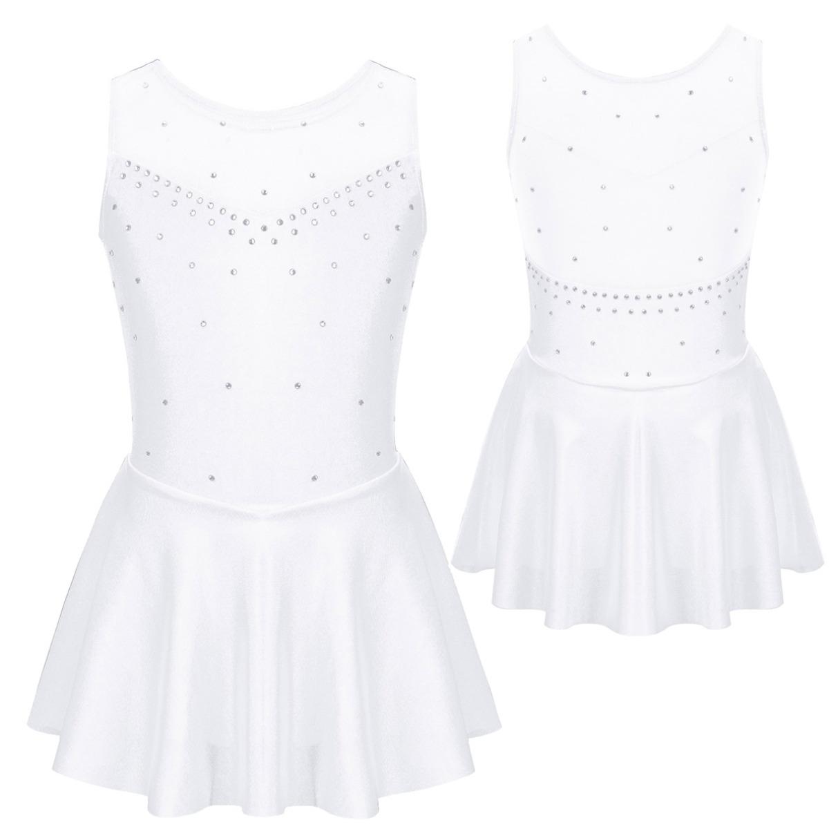 WinYing Gymnastiek Turnpakje Jurk Kinderen Meisjes Mouwloze Mesh Splice Figuur Schaatsen Jurk Dansvoorstelling Kostuum Ballet Danskleding 11-12 Years