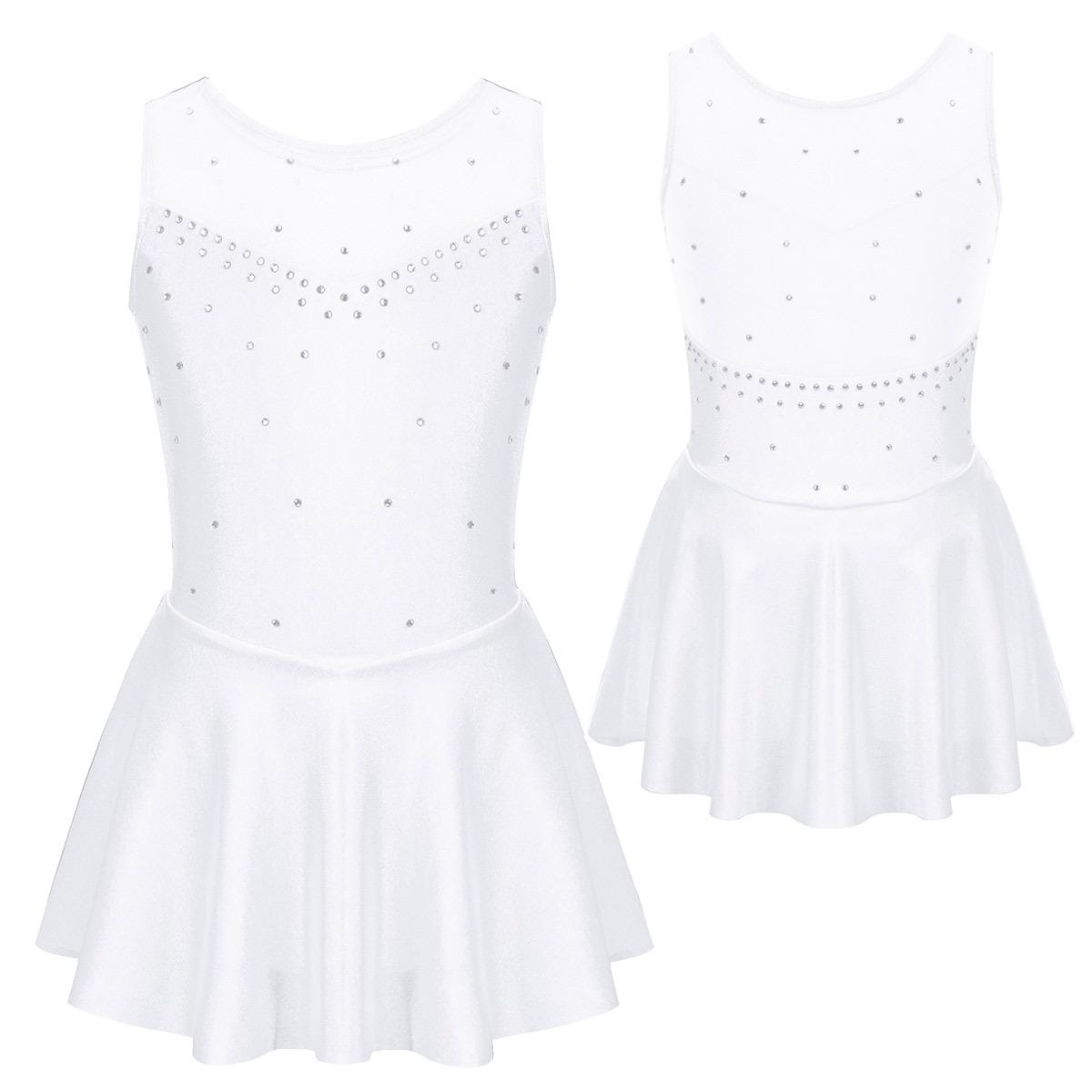 Sywiyi Gymnastiek Turnpakje Jurk Kinderen Meisjes Mouwloze Mesh Splice Figuur Schaatsen Jurk Dansvoorstelling Kostuum Ballet Danskleding 5-6 Years