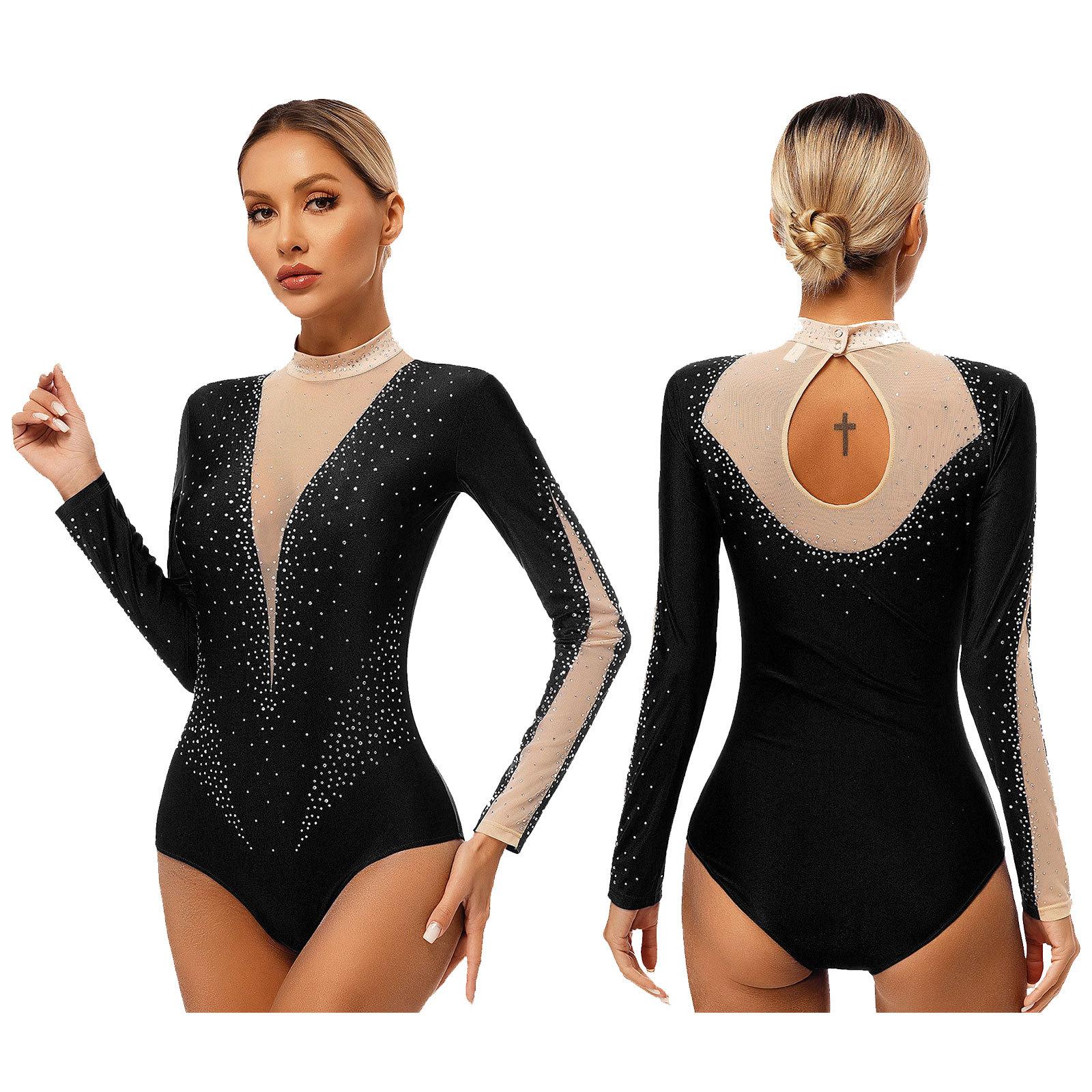 Yunduantong-electronic Vrouwen Strass Decor Ballet Ritmische Gymnastiek Acrobatiek Dans Tumbling Leotard Kunstschaatsen Kostuum Latijns Jazz Danskleding S