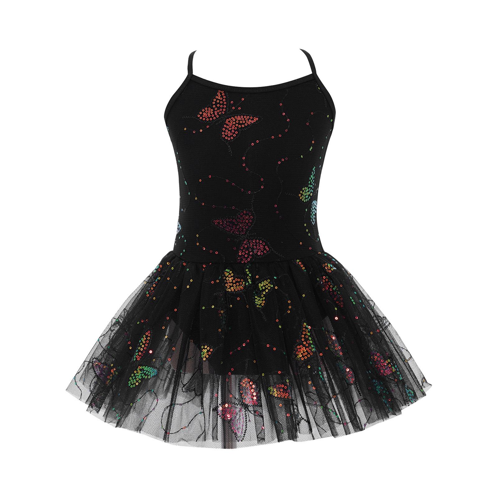 Yunduantong-electronic Girls Ballet Tutu Dress Cross Back Shiny Sequin Butterfly Embroidery with Built in Briefs 5-6 Years