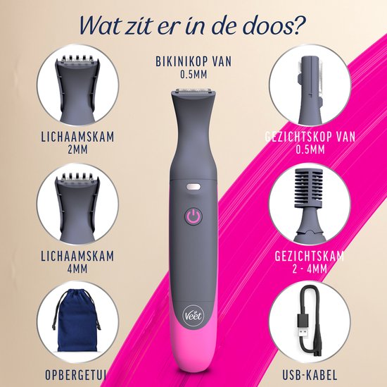 Veet Expert Elektrische alles-in-één trimmer voor vrouwen - Ontharingsapparaat voor bikinilijn, gezi