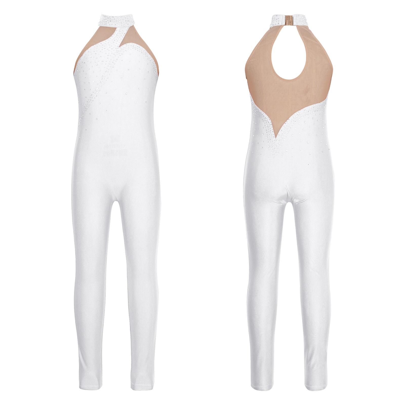 Yunduantong-home Kinderen Meisjes Ballet Dans Outfit Ritmische Gymnastiek Leotard Patchwork Unitard Danskleding Atletische Jumpsuit Unitard Bodysuit 15-16 Years wit