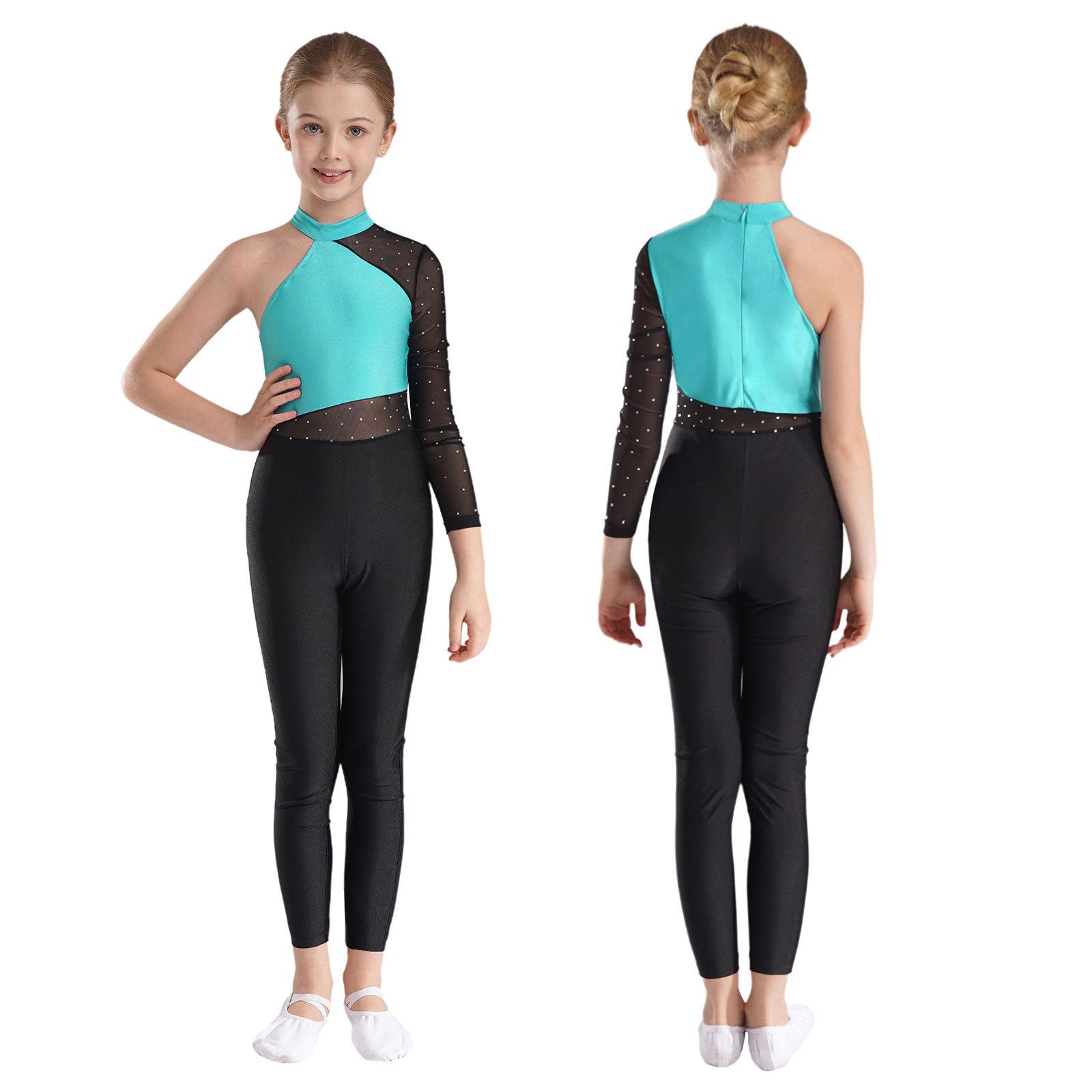 Yunduantong-electronic Meisjes Een Mesh Mouw Volledige Lichaamsbedekking Jumpsuits Gymnastiek Ballet Moderne Dans Uniform Unitard IJs Schaatsen Competitie Kostuum 7-8 Years