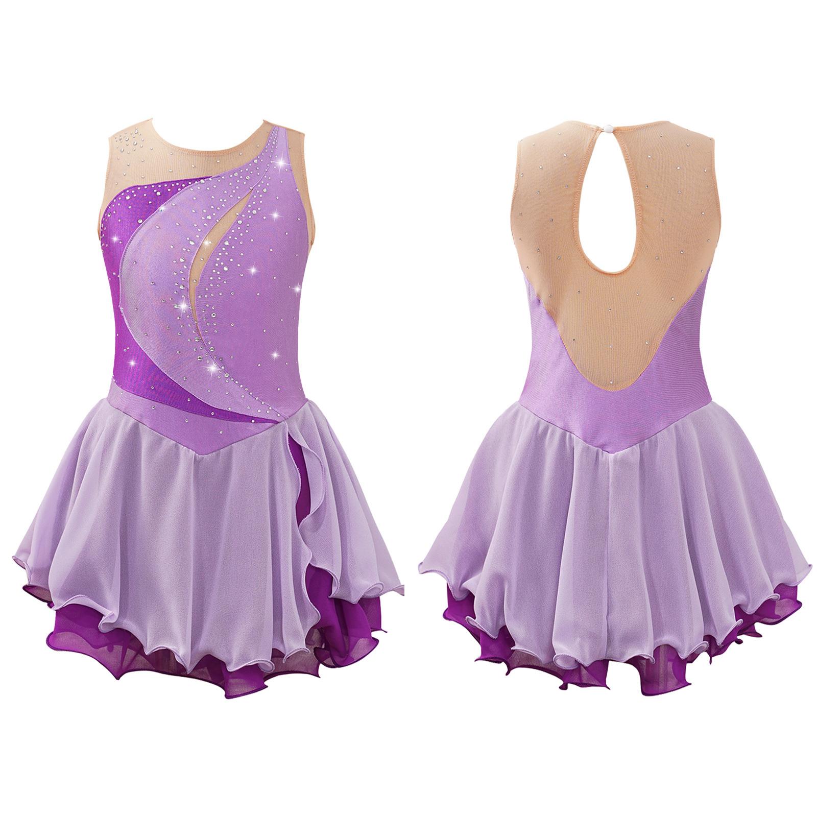 Sywiyi Kinderen Meisjes Ijs Kunstschaatsen Jurk Mouwloos Strass Competitie Kostuums Ballet Dans Tutu Rok 7-8 Years