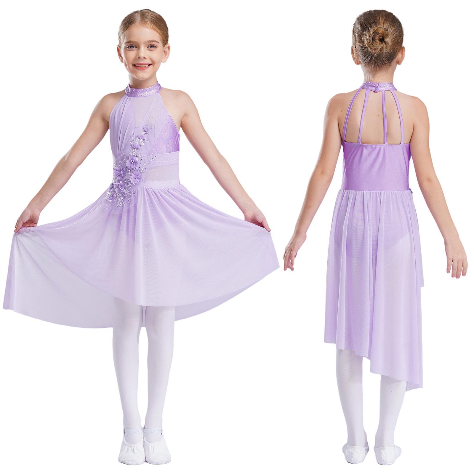 RUNQHUI Meisjes Applique Ballet Kunstschaatsjurk Strass Gymnastiek Leotard Jurk Mouwloos Mesh Splice Wedstrijd Danskostuum 5-6 Years