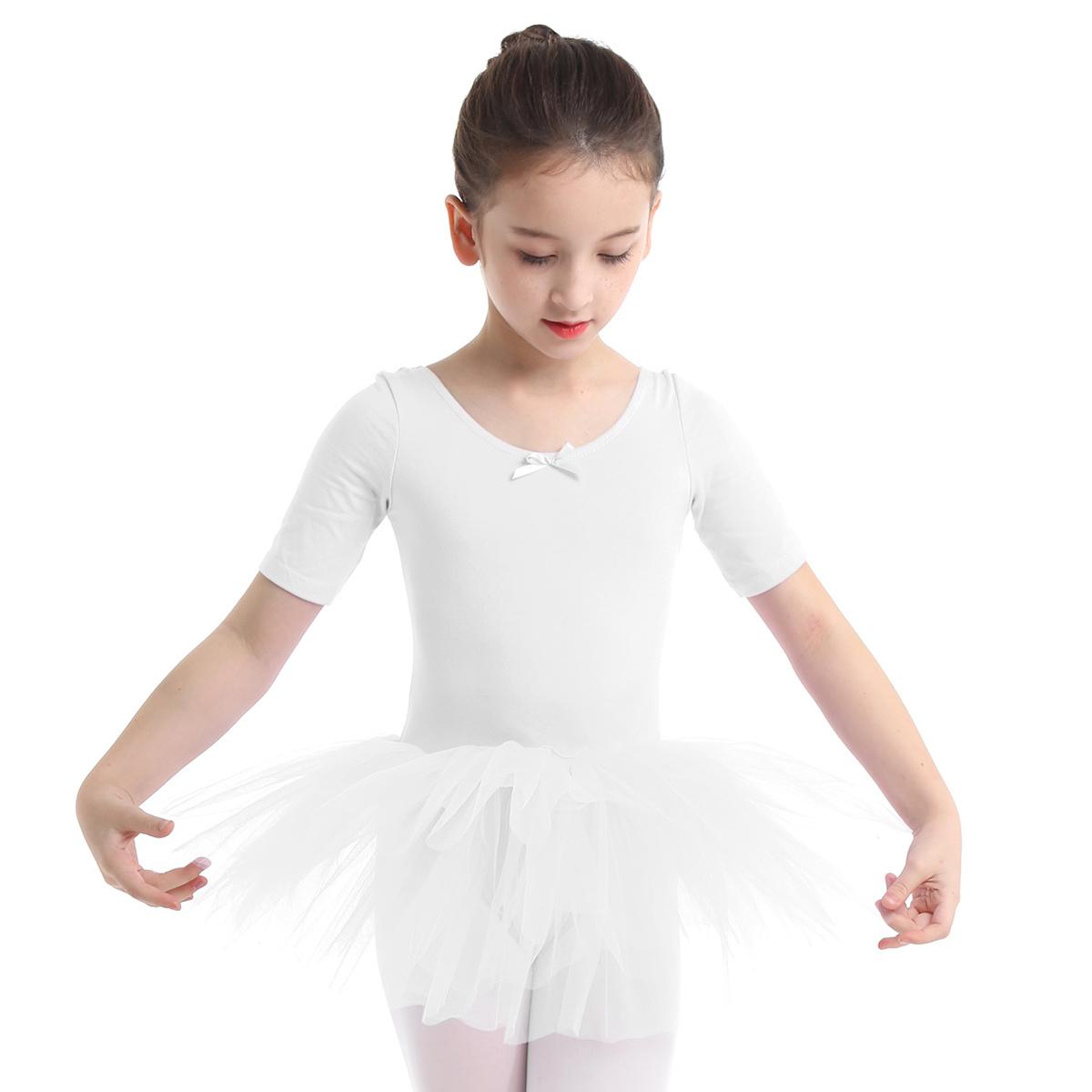 Linjinx Balletjurk Kinderen Halve mouwen Katoen Dans Ballet Tutu Jurk Turnpakje Meisje Gymnastiek Danskleding Ballerina Feestkostuums 5-6 Years