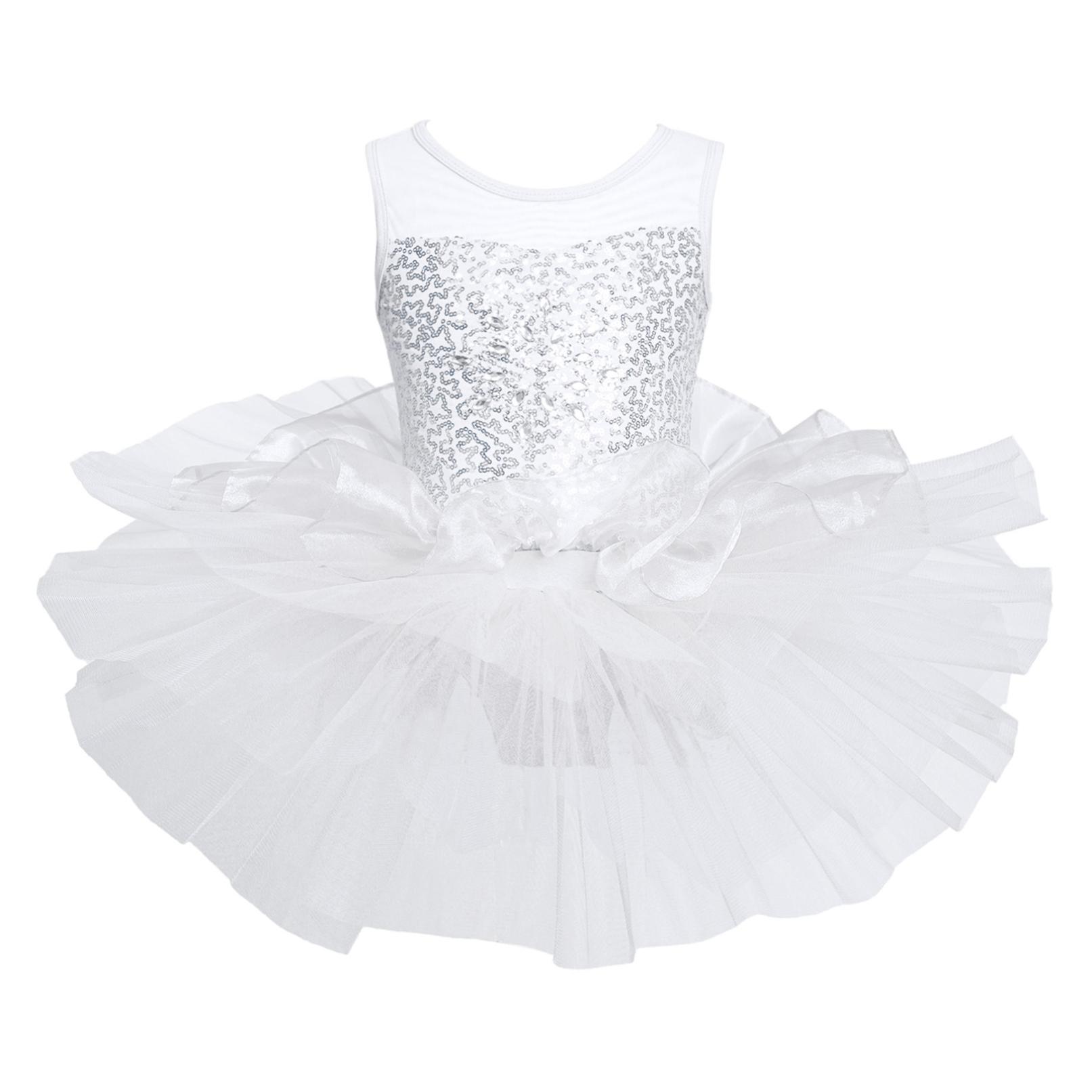 YOOJIA Meisjes's Pailletten Ballet Jurk Danskleding Kostuum met Chiffon Leotard Gymnastiek Dans Jurk 5-6 Years wit