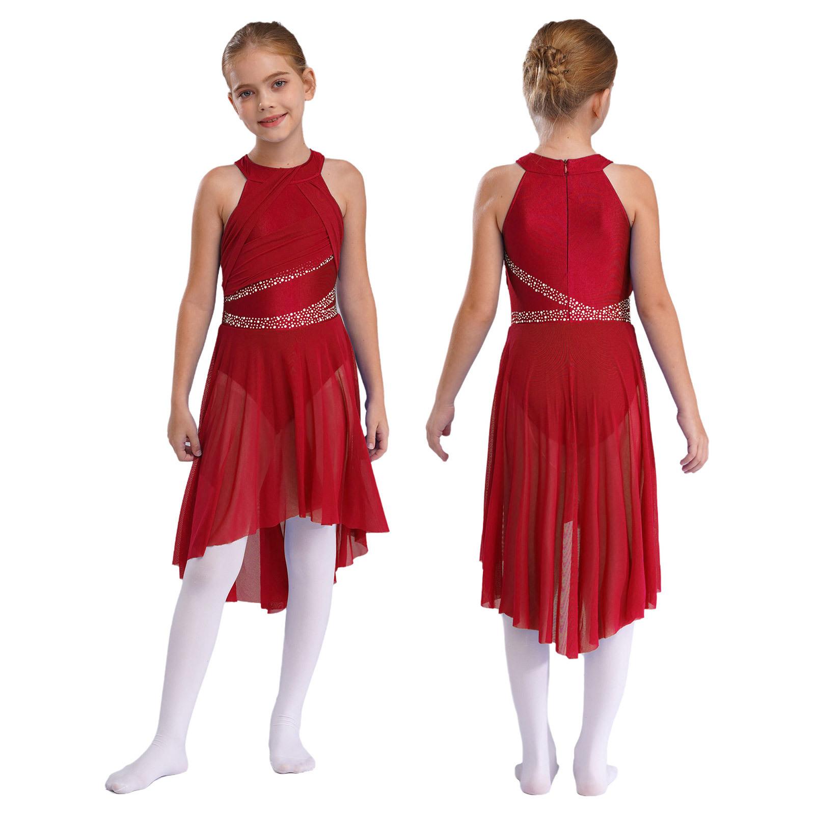 Yeahdor Kinderen Meisjes Lyrische Moderne Hedendaagse Dansjurk Gerimpeld Hoog-Laag Tule Leotard Ballet Gymnastiek Kunstrijden Danskleding 5-6 Years