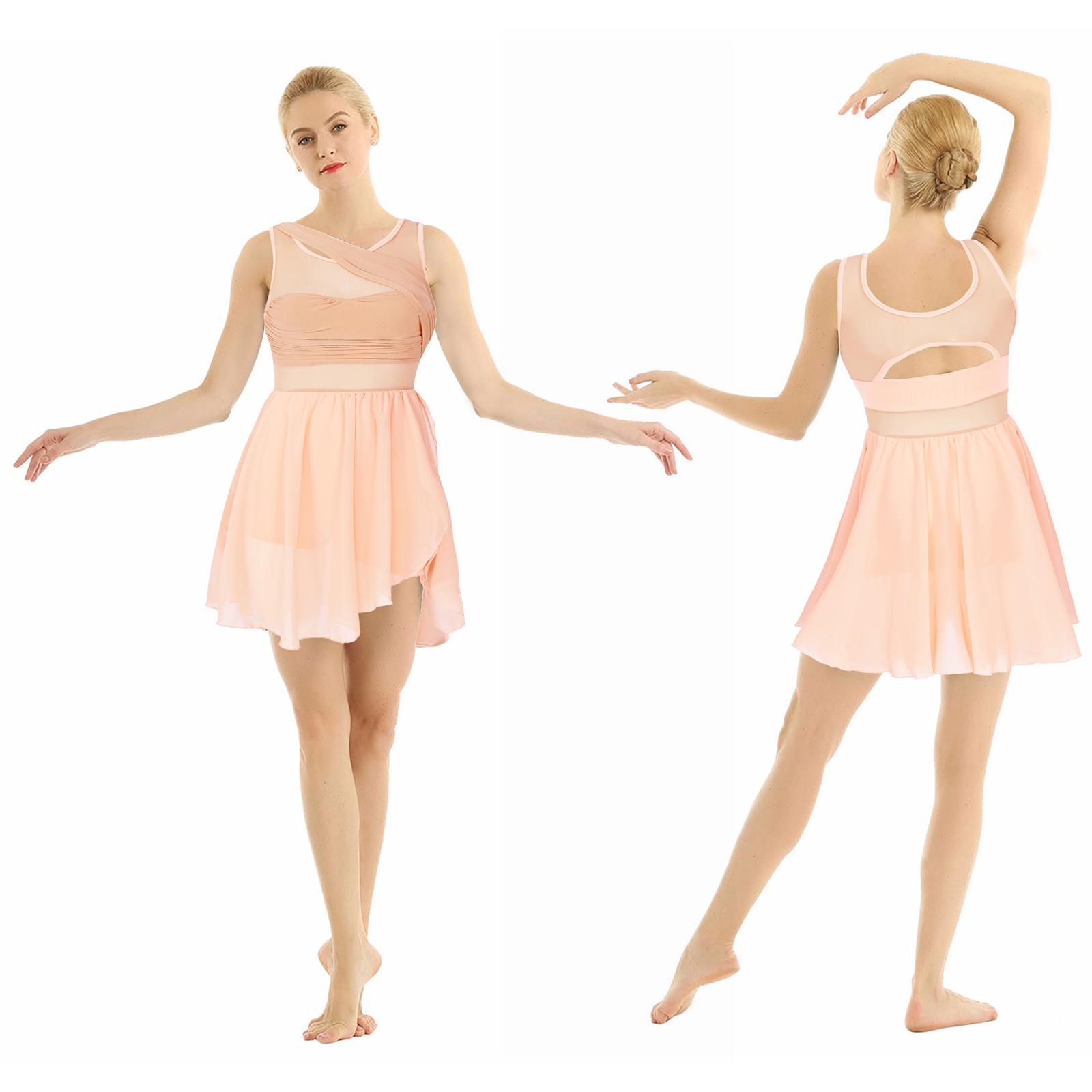 Sxiwei Vrouwen Mouwloos Asymmetrisch Chiffon Lyrische Danskostuums Rekbaar Ballet Tutu Gymnastiek Leotard Dansjurk 3XL