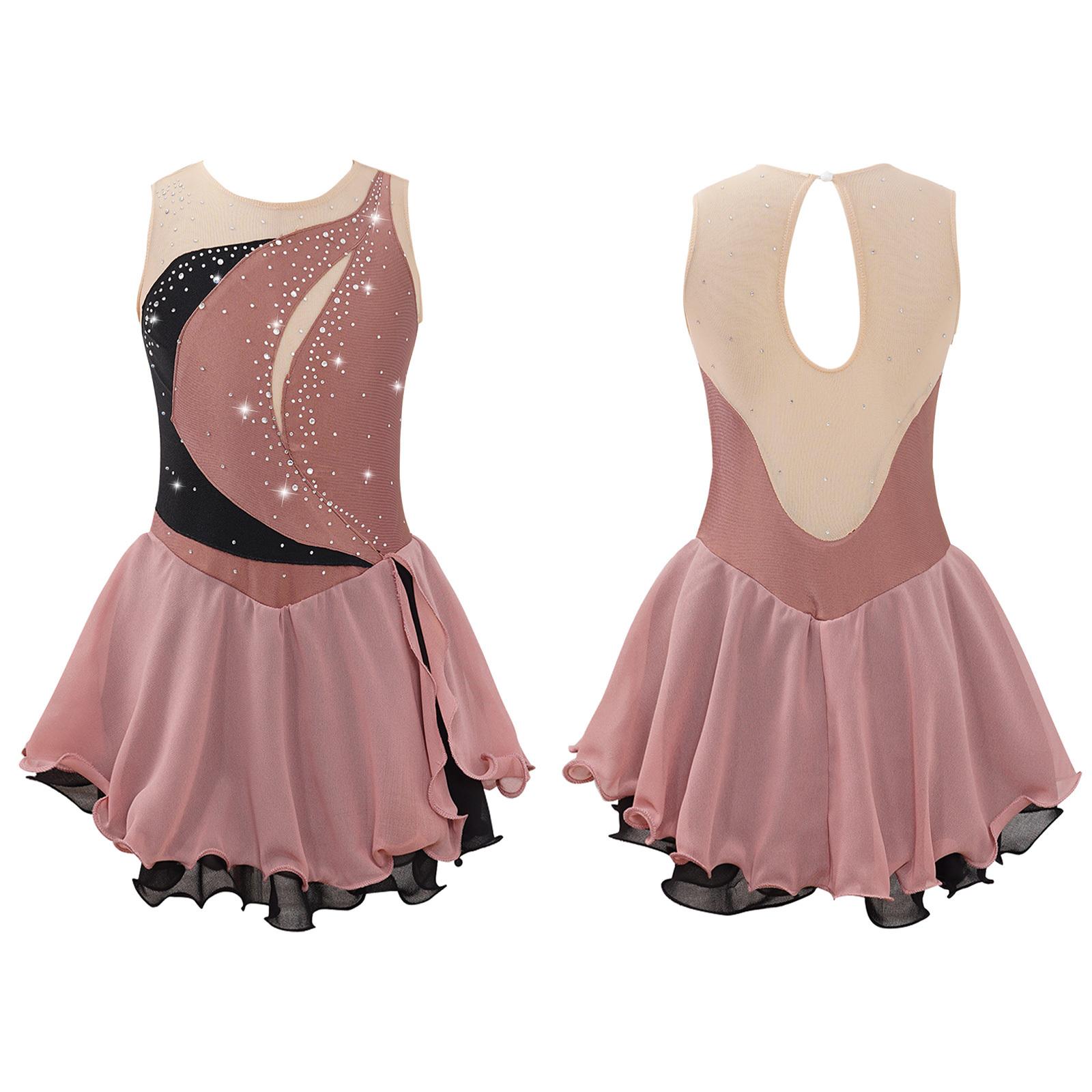 Daenrui Kinderen Meisjes Mouwloos Mesh Patchwork Strass Figuur Schaatsen Jurk Ballet Turnpakje Tutu Jurk Danskleding 5-6 Years