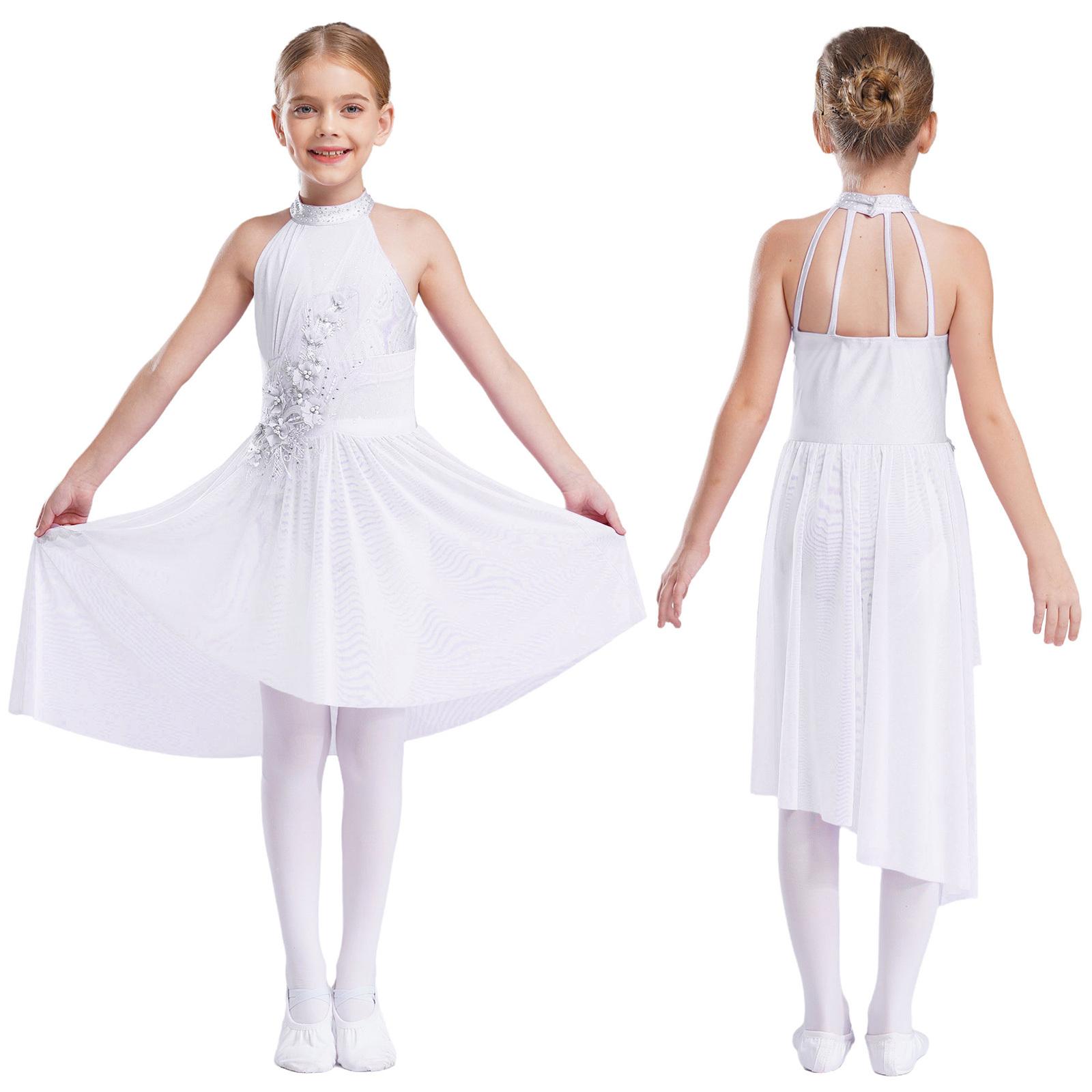 Yeahdor Meisjes Applique Ballet Kunstschaatsjurk Strass Gymnastiek Leotard Jurk Mouwloos Mesh Splice Wedstrijd Danskostuum 5-6 Years