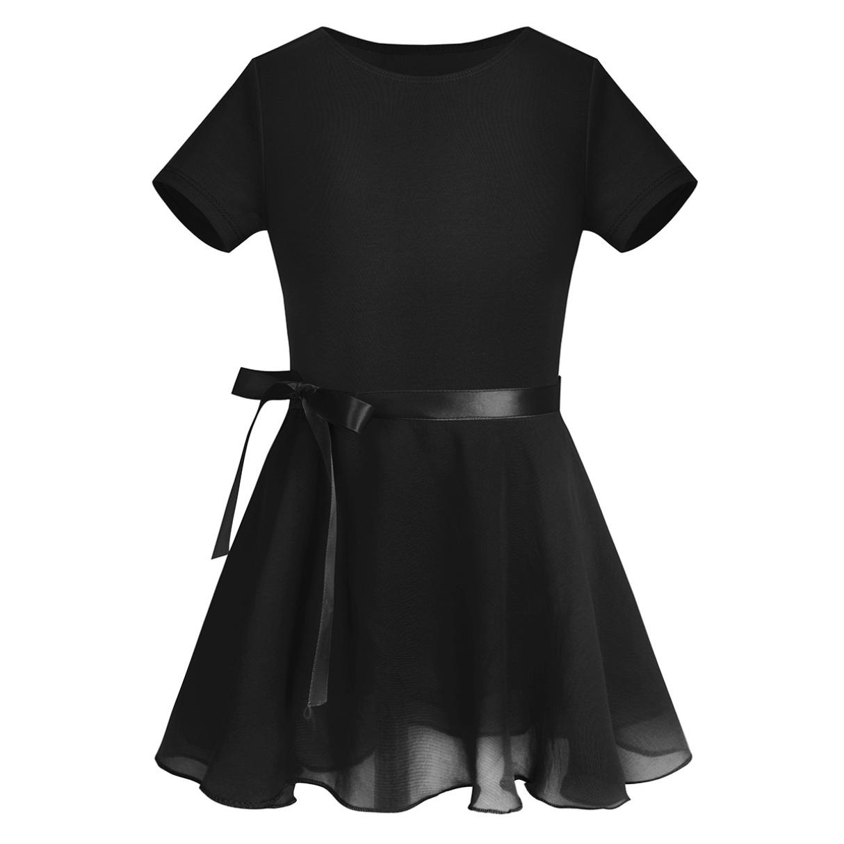 Inlzdz Kinderen Meisjes Dans Ballet Jurk Korte Mouwen Gymnastiek Leotard met Tutu Rok Sets 5-6 Years zwart