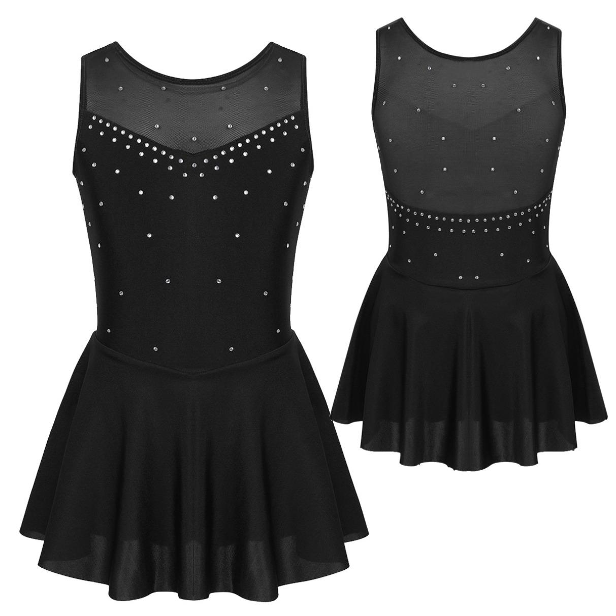 WinYing Gymnastiek Turnpakje Jurk Kinderen Meisjes Mouwloze Mesh Splice Figuur Schaatsen Jurk Dansvoorstelling Kostuum Ballet Danskleding 7-8 Years