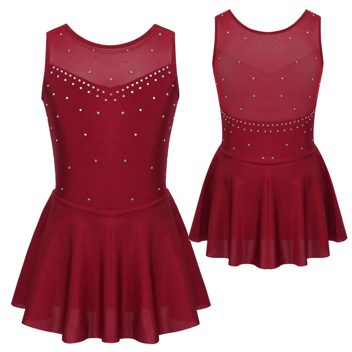 WinYing Gymnastiek Turnpakje Jurk Kinderen Meisjes Mouwloze Mesh Splice Figuur Schaatsen Jurk Dansvoorstelling Kostuum Ballet Danskleding 9-10 Years