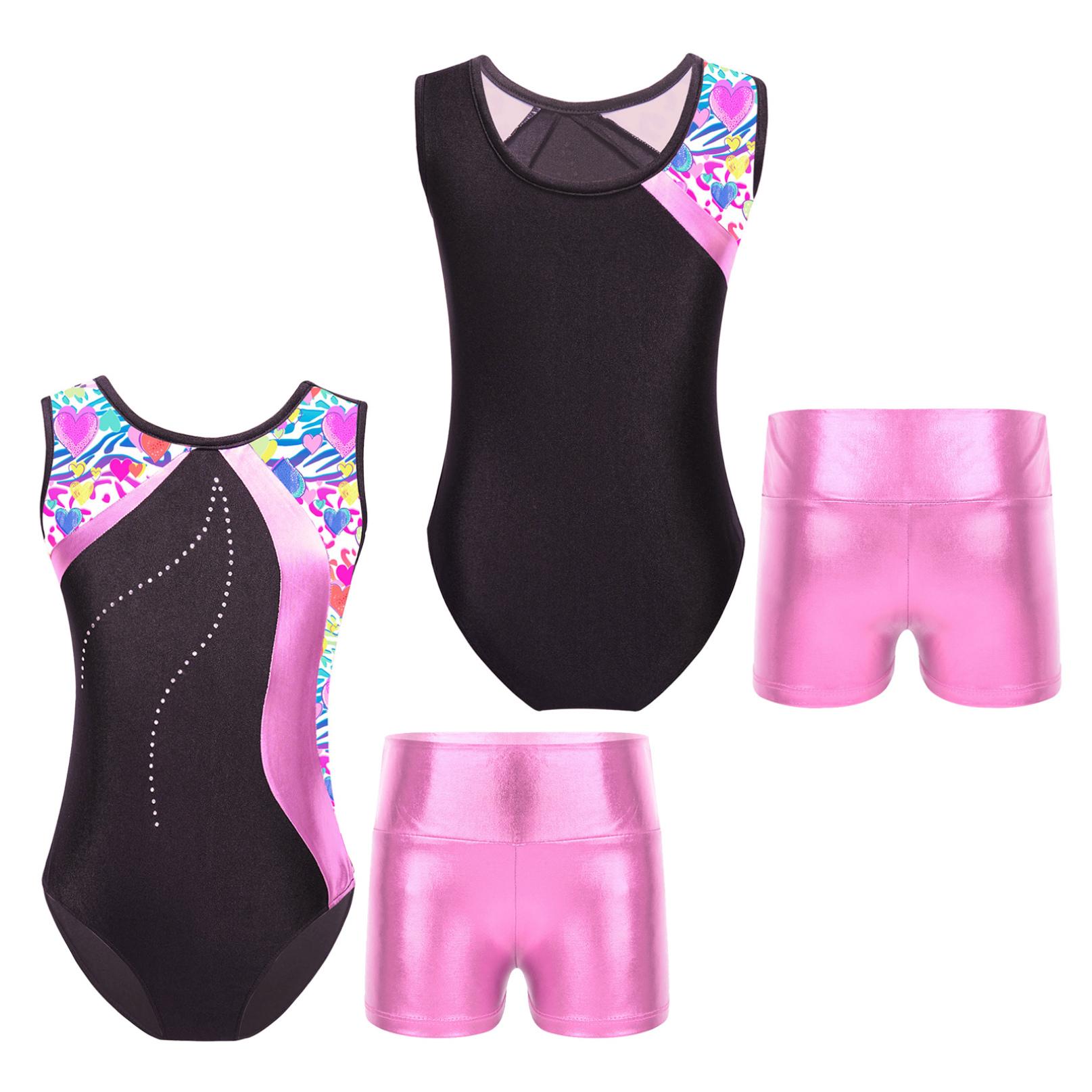 Inhzoy Meisjes ballet gymnastiek maillots met shorts luipaardprint biketards 9-10 Years zebra