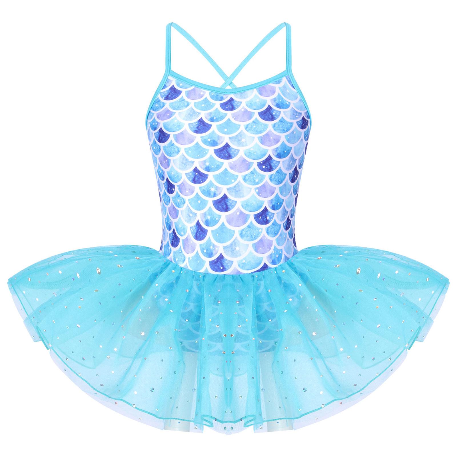 Manyakai Kinderen Kleine Meisjes Pailletten Zeemeermin Kostuum Cross Terug Tutu Ballet Dans Gymnastiek Turnpakje Jurk Dancewear 7-8 Years blauw