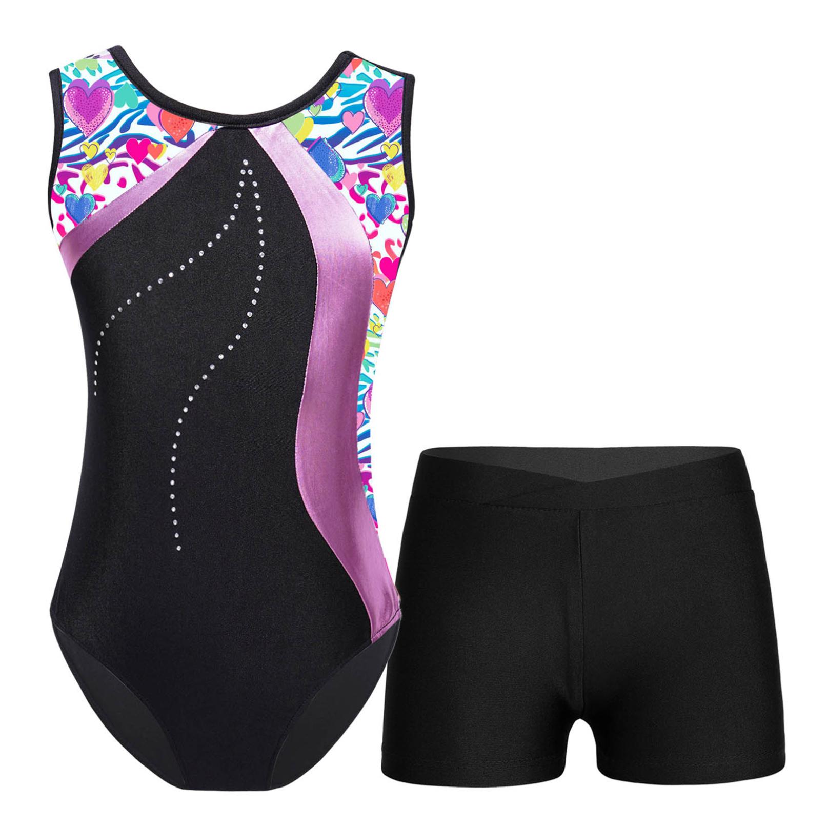 YONGHS Kinderen Meisjes Mouwloos Gymnastiek Turnpakje met Shorts Ballet Unitard Dansoutfits Atletische Oefenkostuum 9-10 Years
