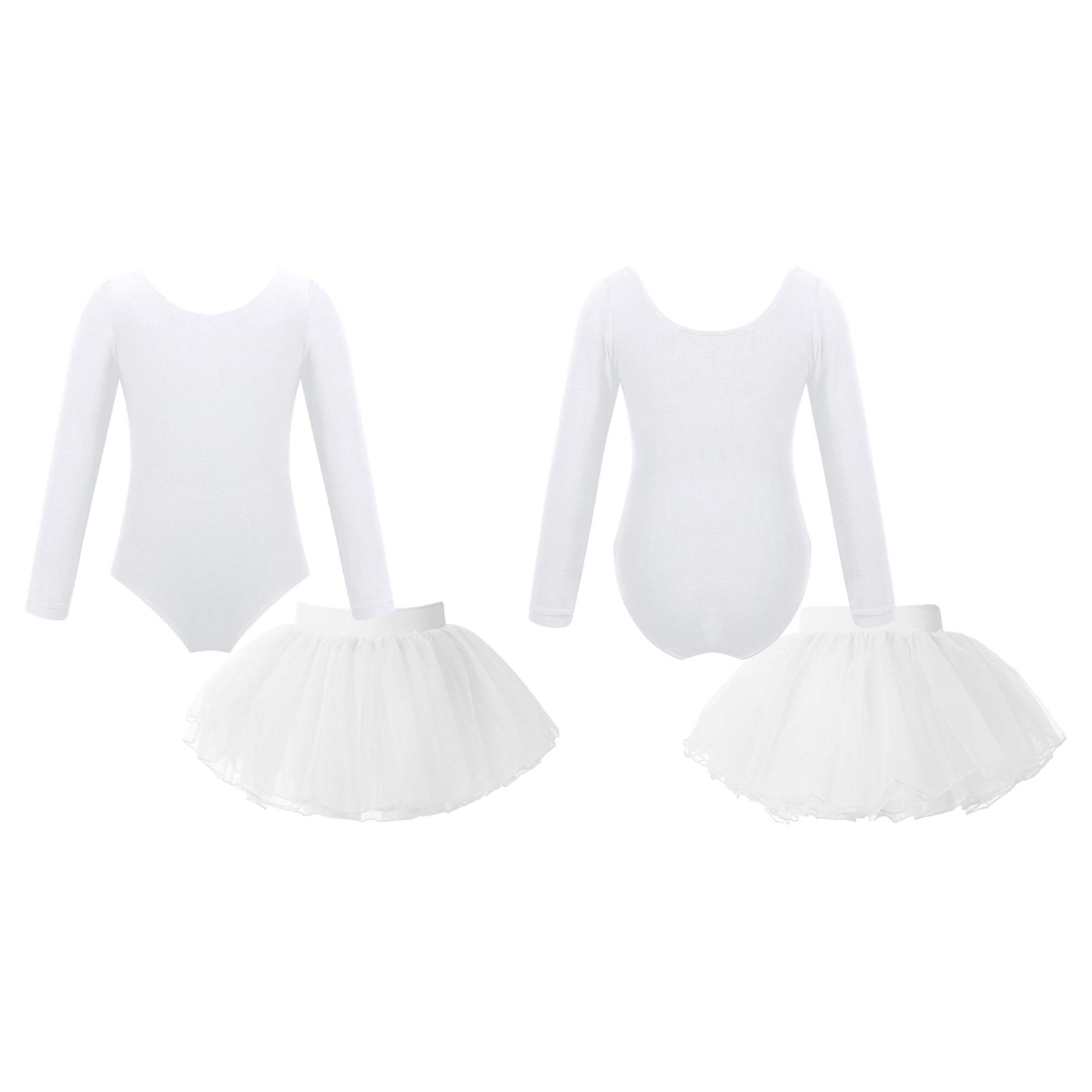Daenrui 2 stuks danskleding meisjes turnpakje met lange mouwen en tutu rok ballet dans gymnastiekoutfit 3-4 Years