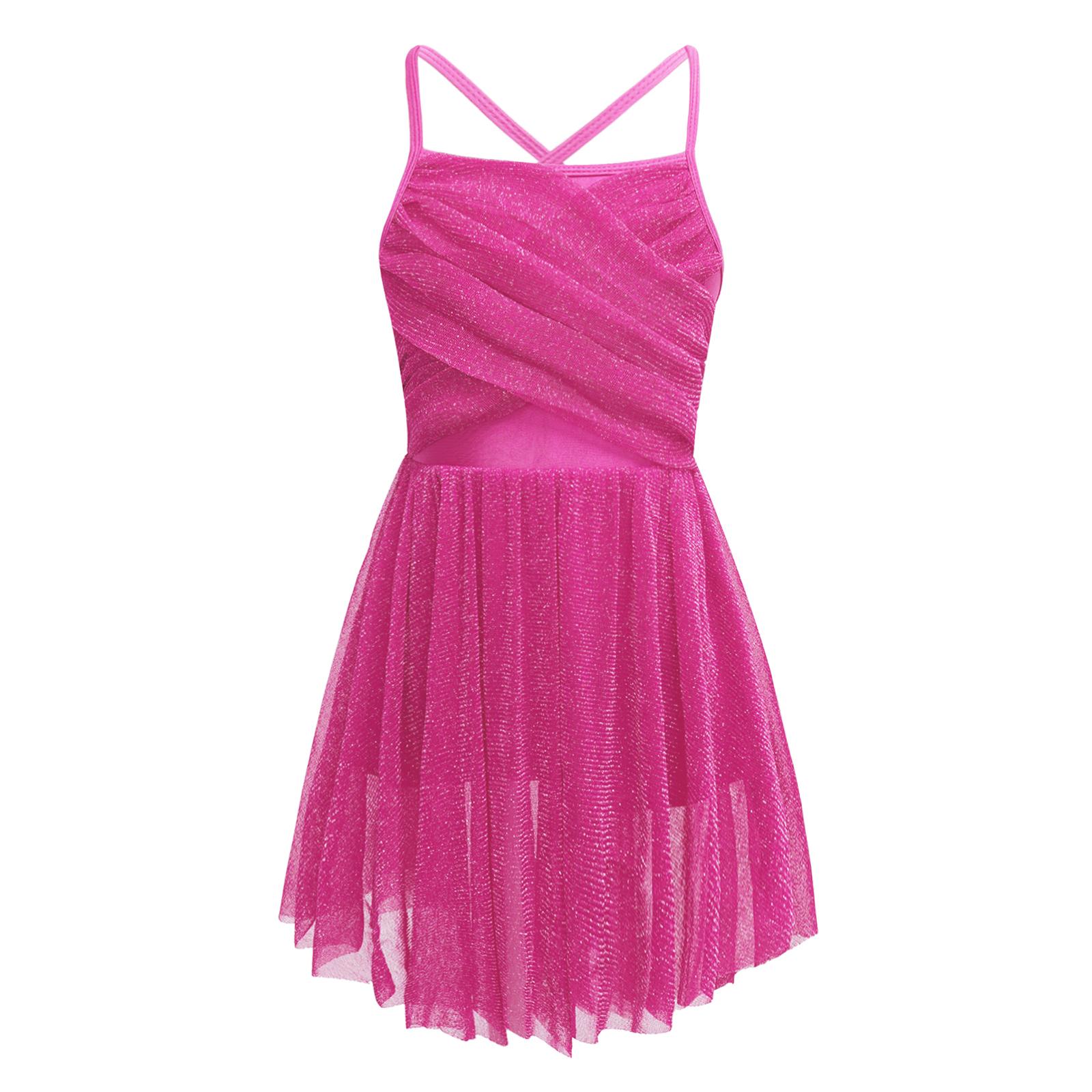 Fldy Kinderen meisjes gekruiste spaghettibandjes ballet Latin hedendaagse dans glittery lyrische jurk 12-14 Years